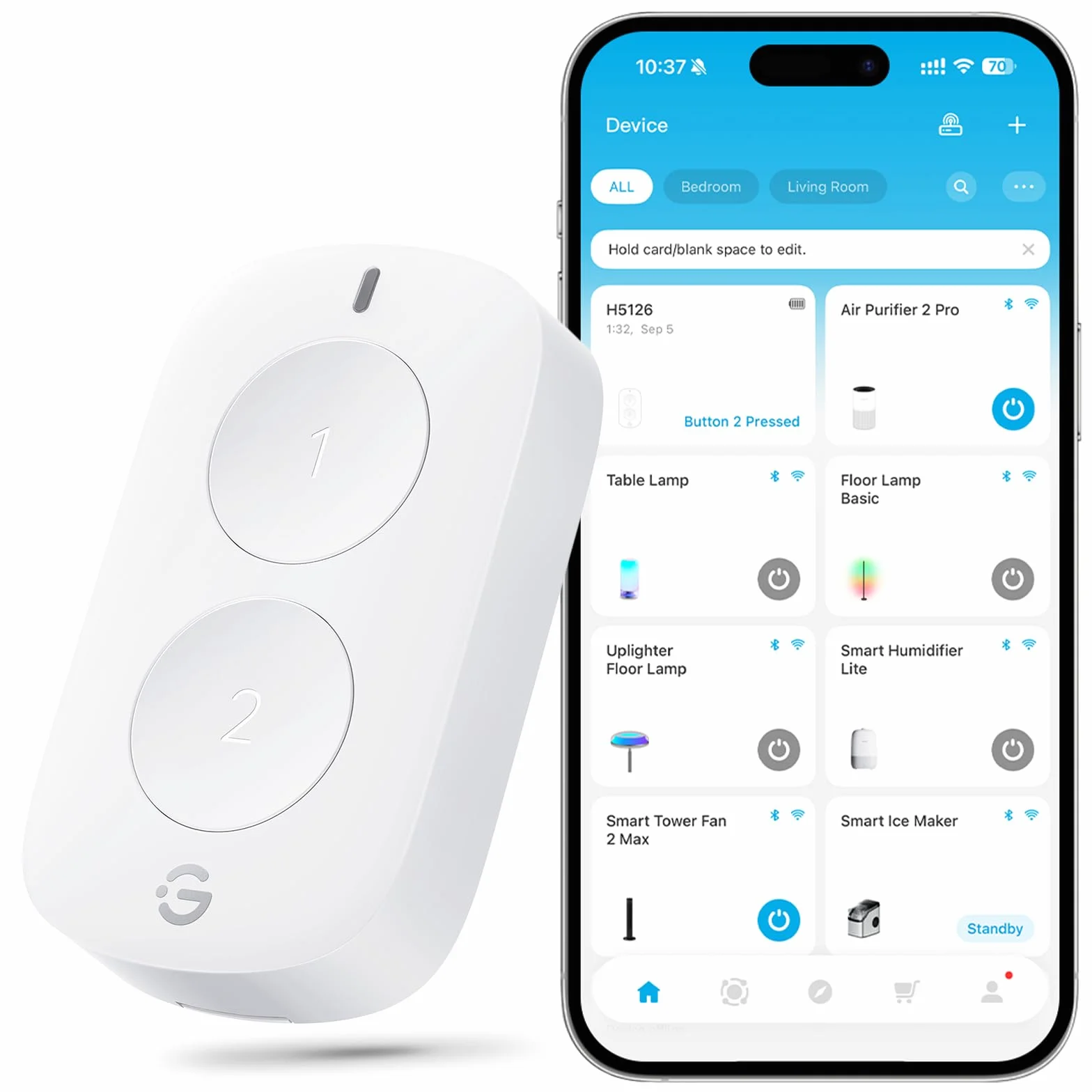 GoveeLife Mini Interruptor Inteligente de Doble Botón, Control Inalámbrico para Múltiples Dispositivos, Funciona con Pilas