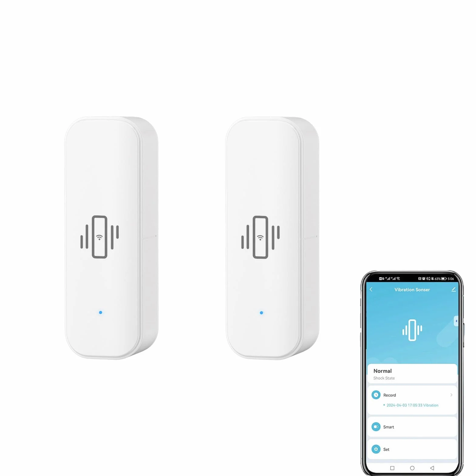 Sensor de vibración WiFi, mini detector inalámbrico de rotura de vidrio para alarma y automatización del hogar inteligente, no requiere concentrador, compatible con Tuya/para aplicación Smart Life (2