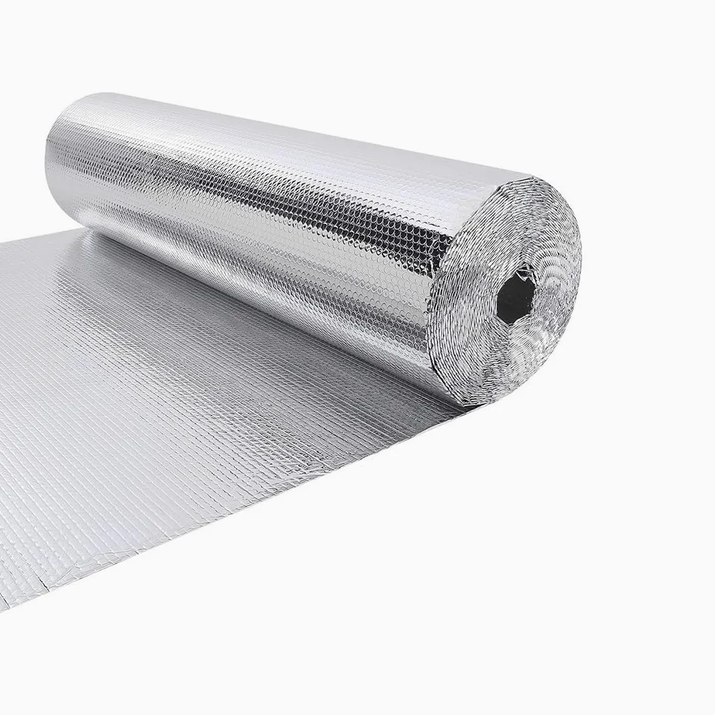 Rollo de burbujas lámina espuma aislamiento reflectante película aluminio doble cara, for mantener el calor, escudo térmico, barrera radiante 1MX3M