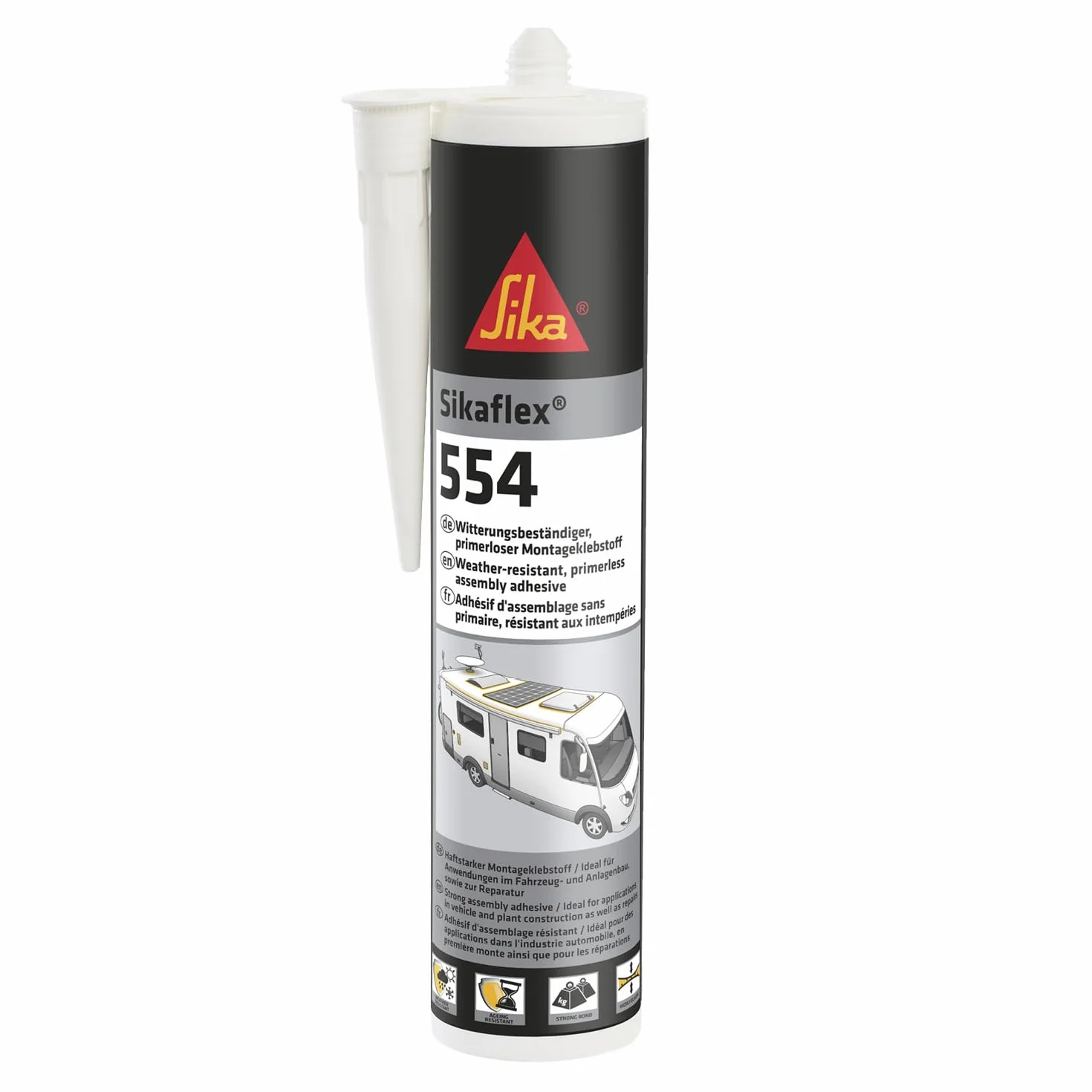 SIKA - Adhesivo de montaje STP - Sikaflex 554 negro - Componentes y cargas dinámicas grandes - Construcción - Resistente a la intemperie - 300 ml