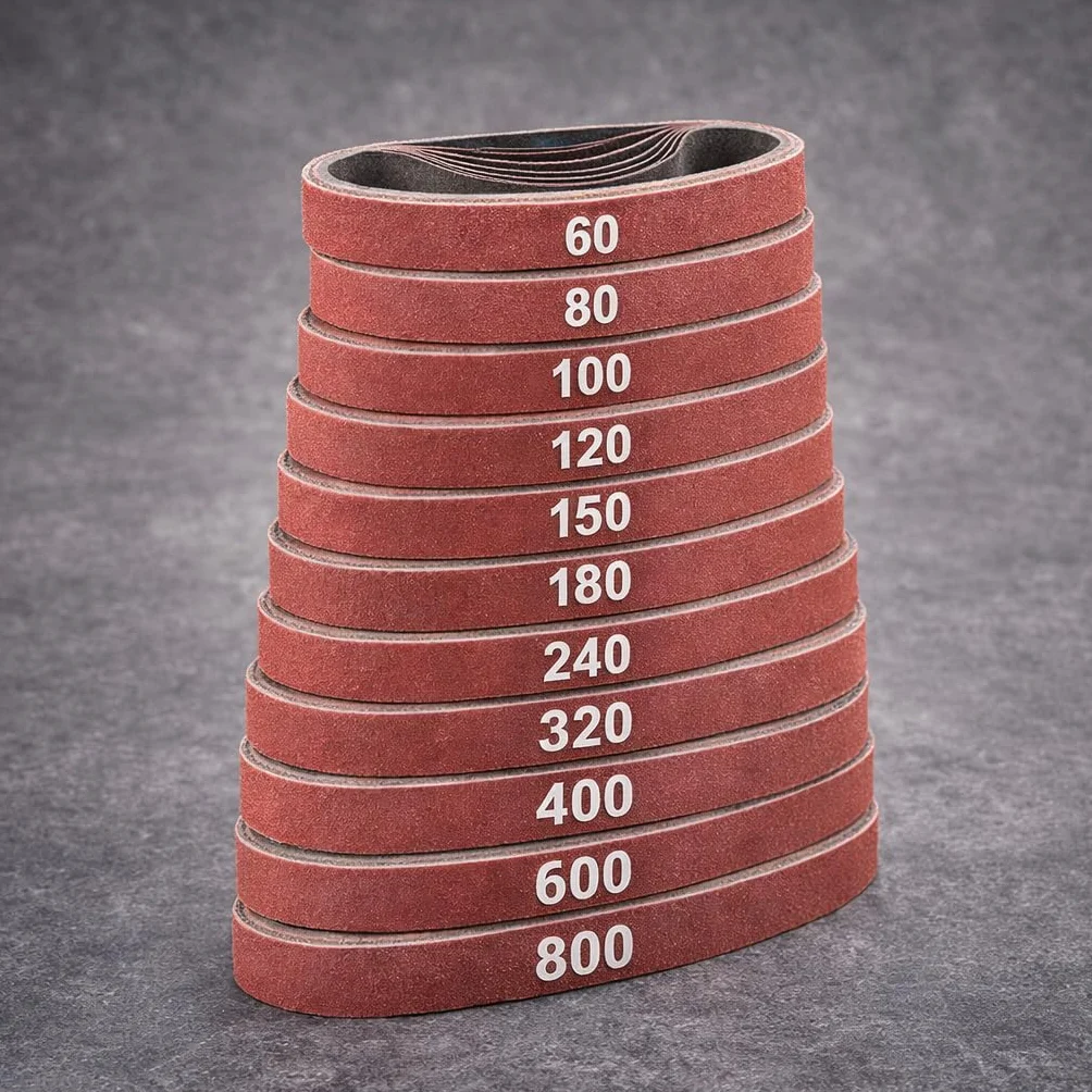 10 bandas de lija de óxido de aluminio de 3/8 x 14 pulgadas, 55 unidades de grano mixto 60 80 100 120 150 180 240 320 400 600 800 – Juego de bandas de lijado para madera, metal y plástico