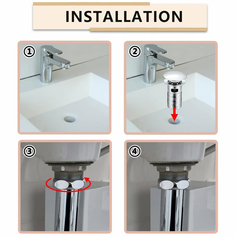 Juego de desagüe para lavabo con rebosadero, válvula pop-up universal, blanco