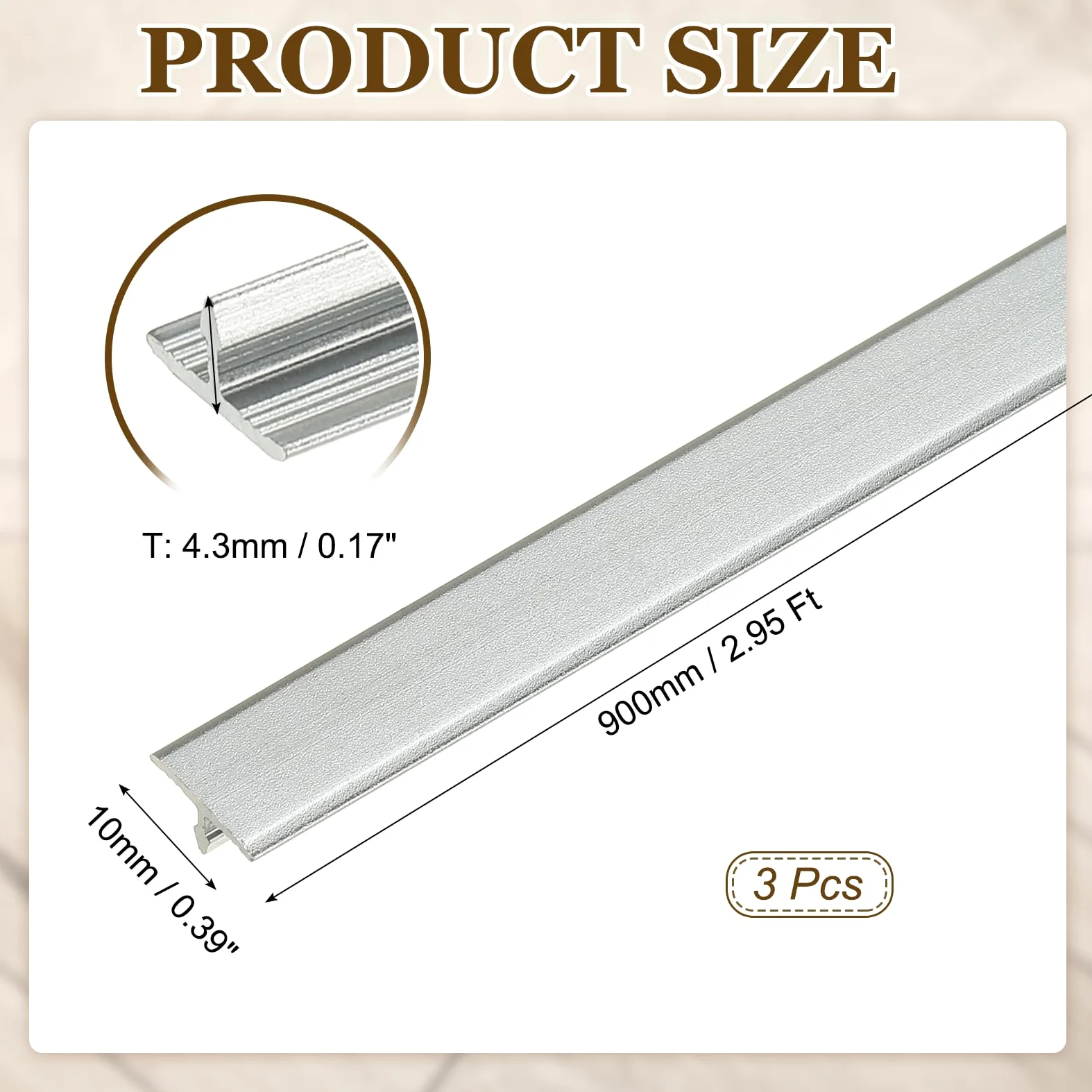 QUARKZMAN 3 Piezas De Tiras De Transición 9m x 10mm L x A Color Gris Mate | T-Molding, De Aleación De Aluminio, Para División De Pisos De Vinilo Y Bordeado Para Huecos En Suelos Y Puertas