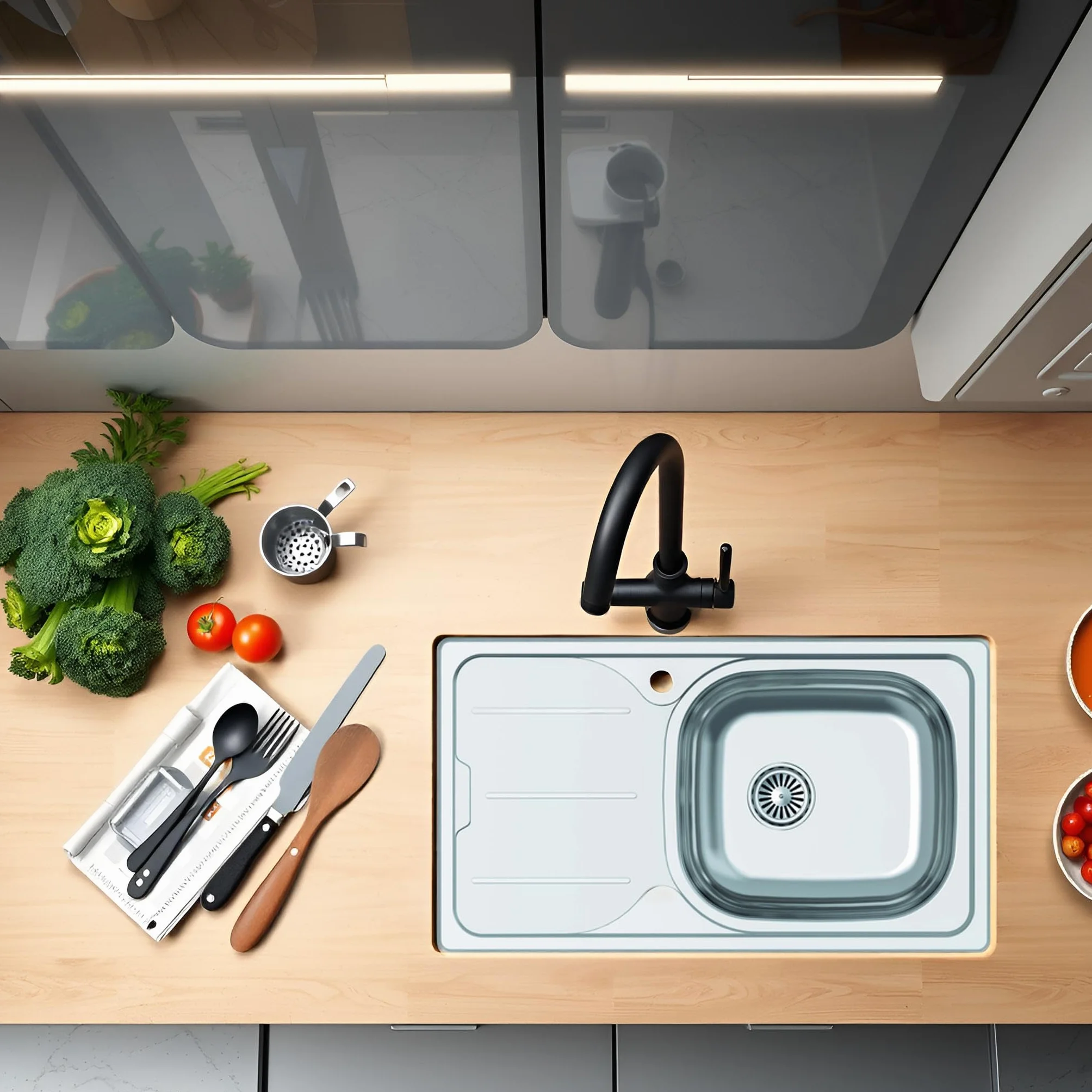 CATA Fregadero CDS-1 EI/A Cubeta Cuadrada Escurridor Instalación Mueble 45 CM Base Fonoabsorbente Acero Inoxidable Válvula Canasta Acabado Inox