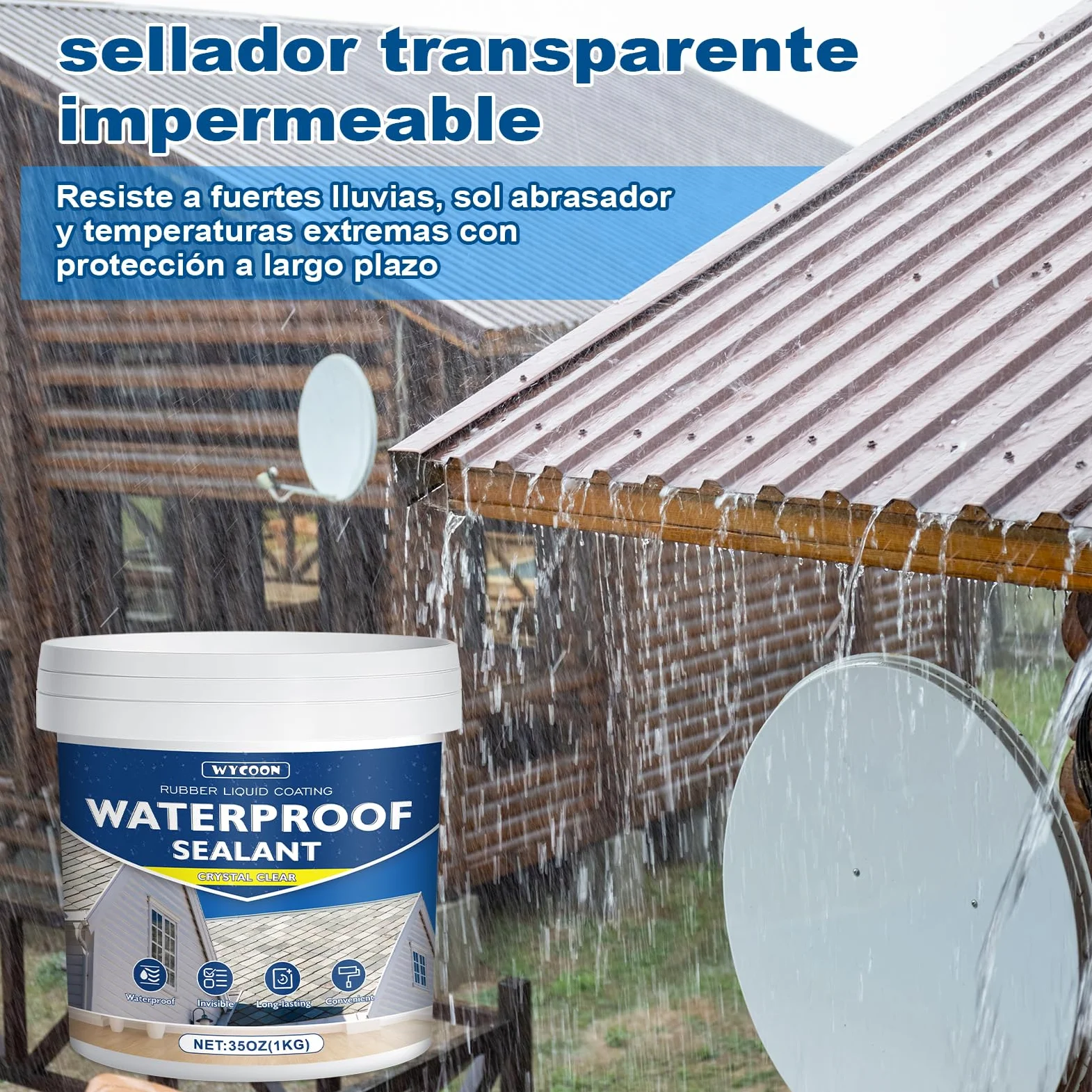 Impermeabilizante Transparente 1KG | Hidrofugante Invisible, Sellador Impermeable para Interiores y Exteriores | Reparación de Fugas en Baño, Inodoro, Tejado, Paredes, Azulejos