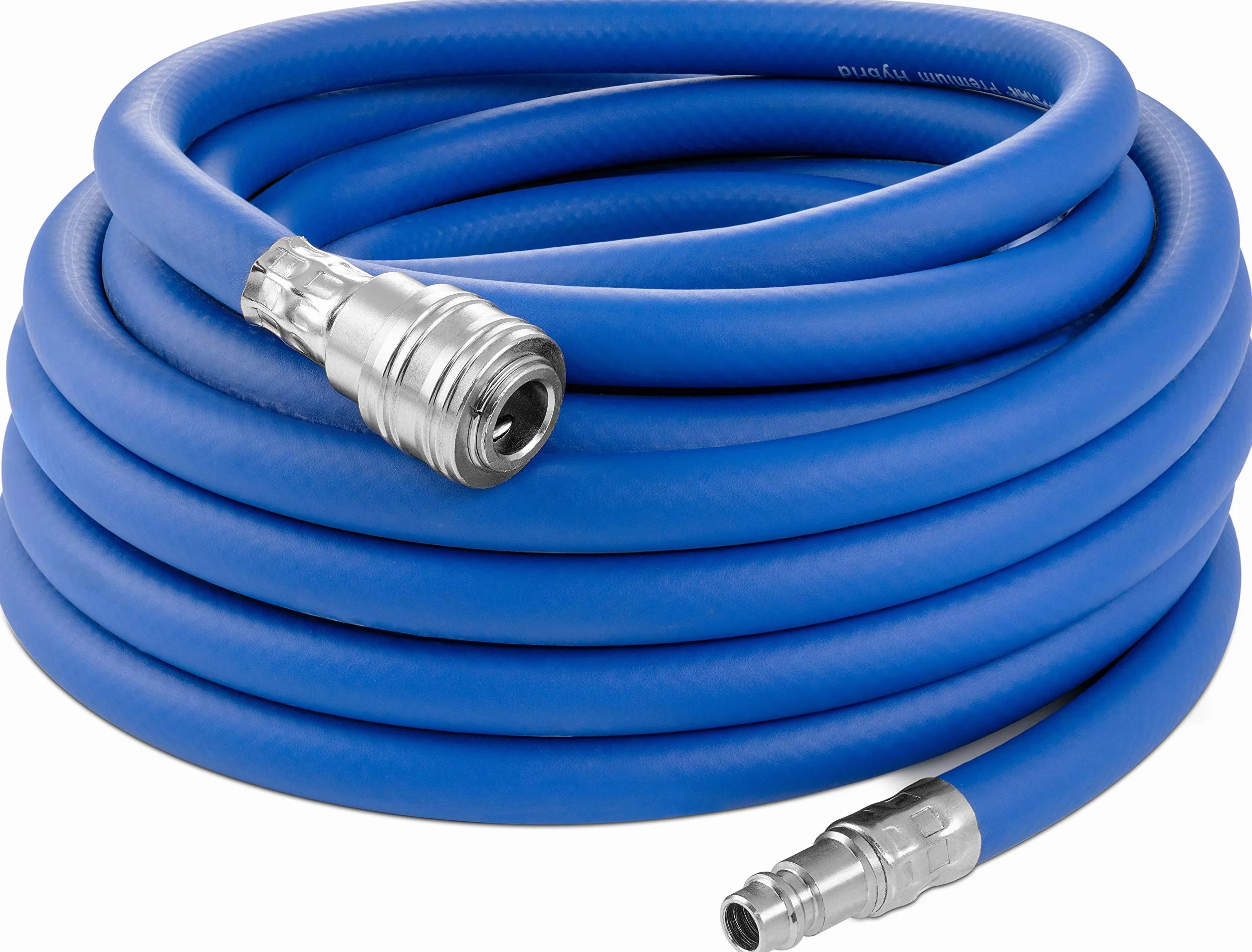 Poppstar Manguera Compresor Aire 10m (PVC híbrido con tejido, diámetro interior 9,2mm con acoplamiento rápido y conector de manguera), hasta 20 bar, azul