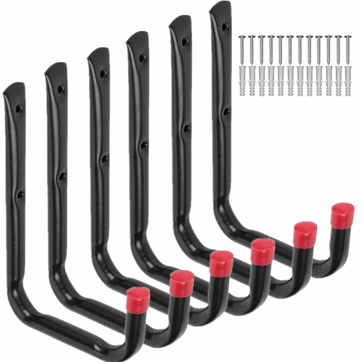 Ganchos para uso general de almacenamiento en el garaje, organizador de perchas en U para montar en la pared, silla, escaleras, manguera (6 piezas 5.7 "medio J gancho)