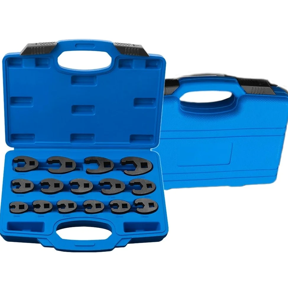 Juego de llaves de pata de gallo resistentes, 15 llaves métricas de tuerca acampanada de 8 a 24 mm, llaves de extremo abierto con trinquete de 3/8 y 1/2, kit de herramientas profesionales para