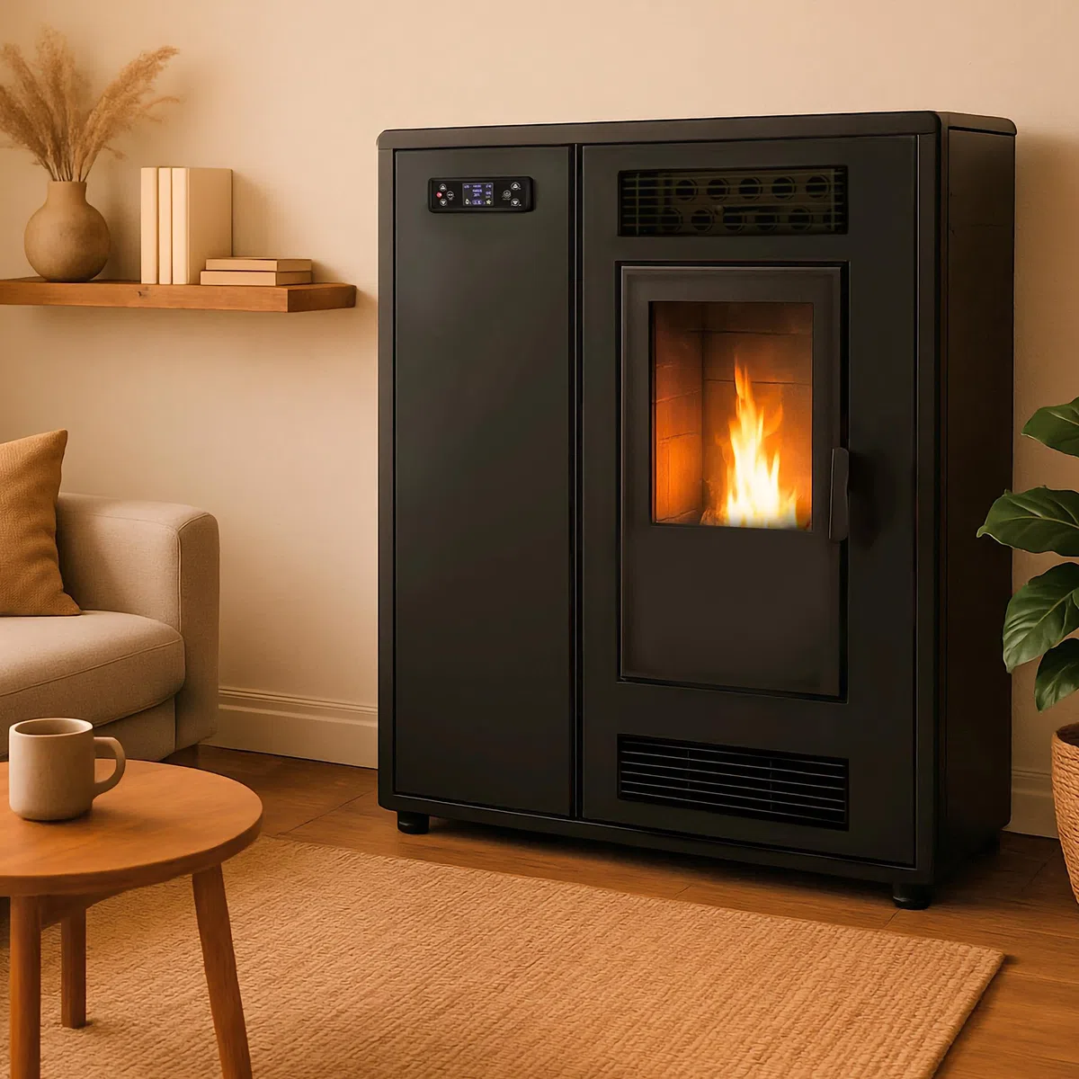 Estufa de pellets Slim Astral 12,2 kW Negro Sannover + Kit de instalación