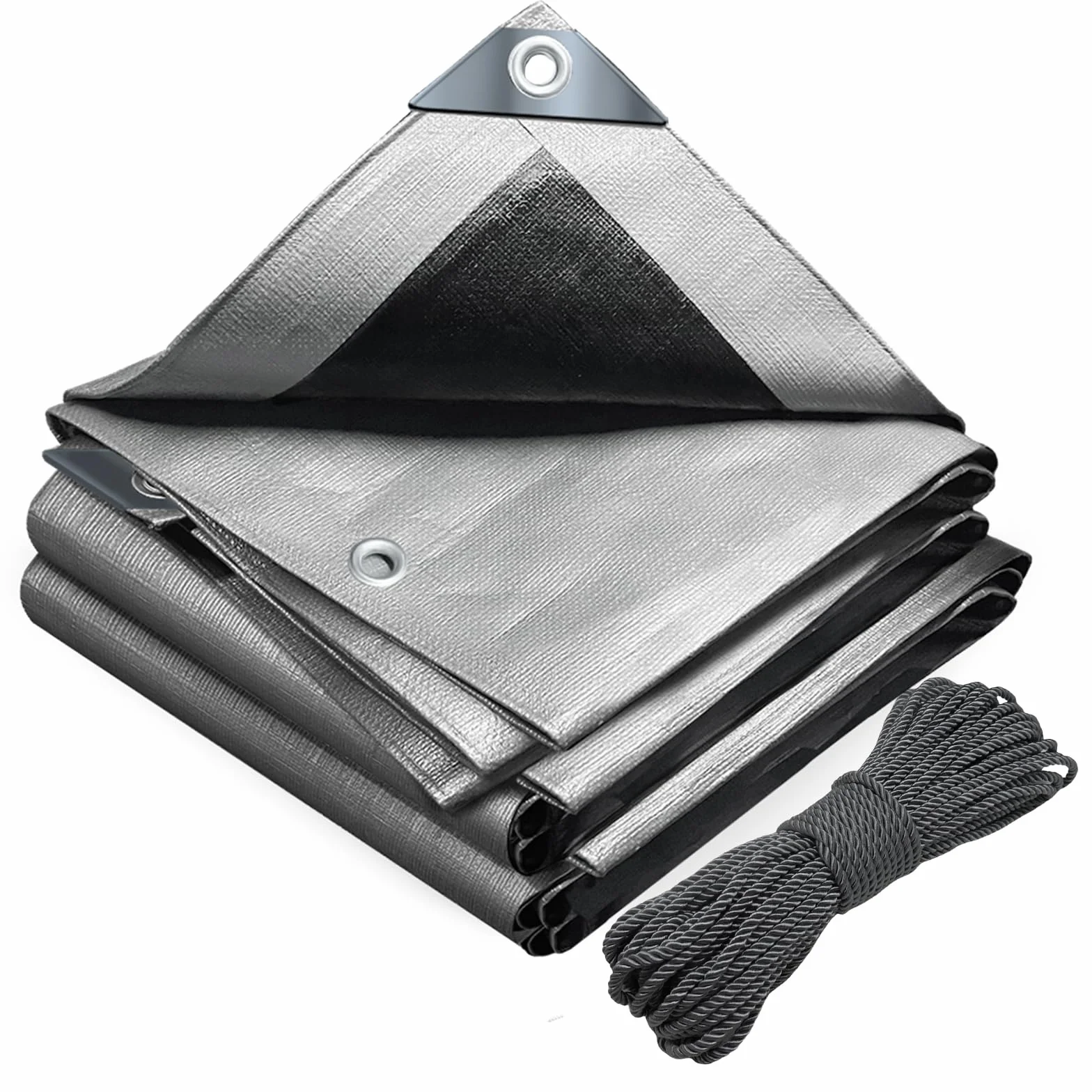 VOUNOT® Lona Impermeable Exterior 3x4m, Toldo Reforzado PE 180 g/m² Protección UV, Ojales Acero Inoxidable, Gris-Negro