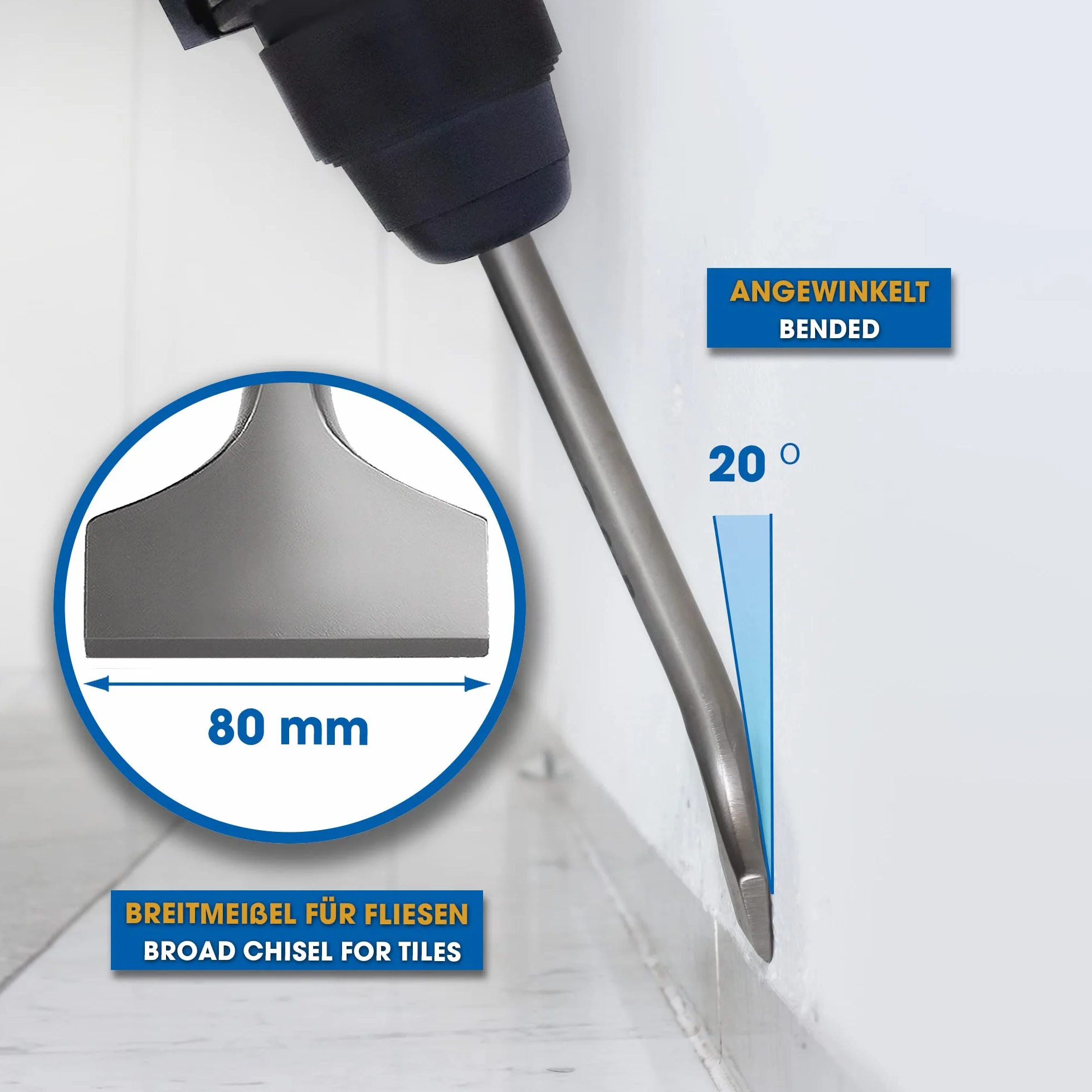 S&R Cincel SDS MAX baldosas 300 x 80 mm Calidad Industrial. Cincel ángulado MADE in GERMANY