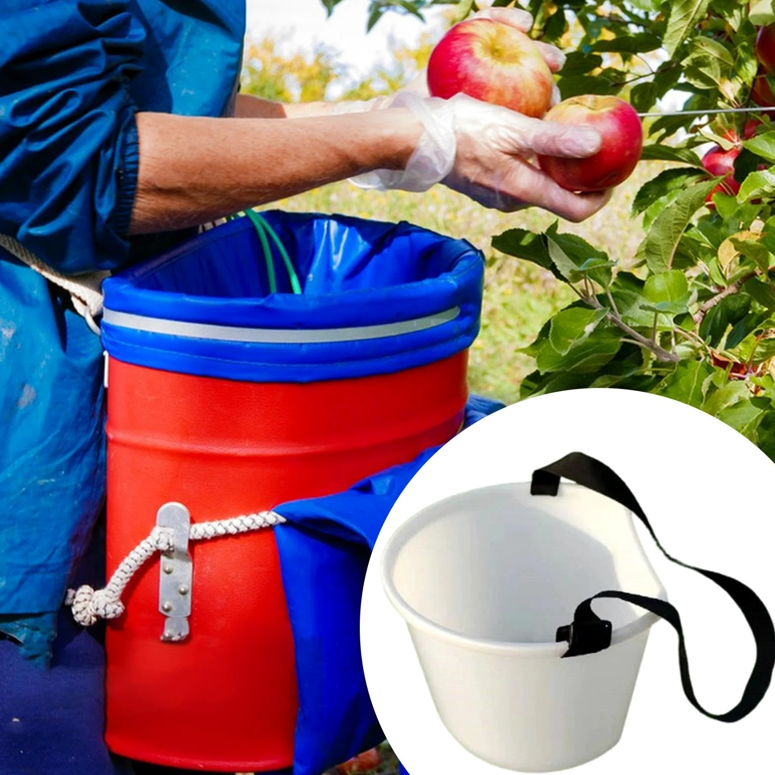 Gralara Cesta para Recoger Frutas con Correa de Hombro Ajustable, Organizador Multifuncional y Compacto para el jardín.