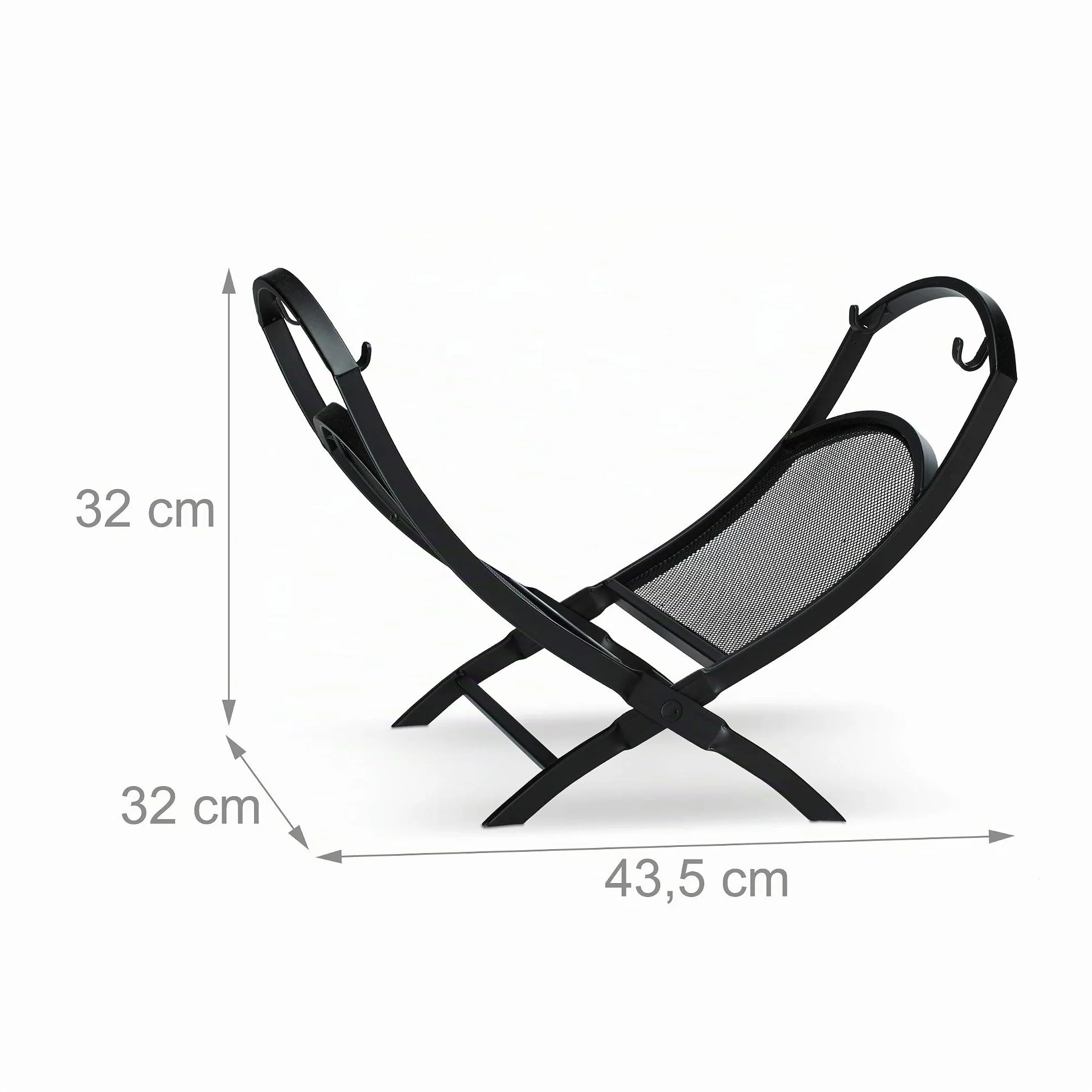 Relaxdays Cesta para Leña con Asas, Acero, Negro, 32 x 43.5 x 32 cm