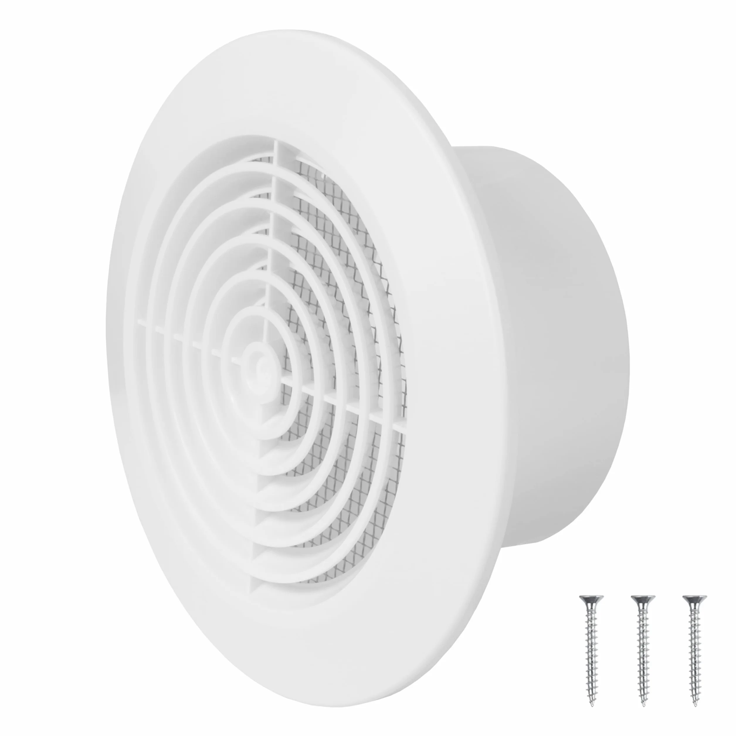 Repa Market 100 mm / 4 pulgadas cubierta de ventilación redonda de plástico blanco con malla protectora – Cubierta de ventilación de techo – Cubierta de conducto de ventilación de entrada/salida HVAC