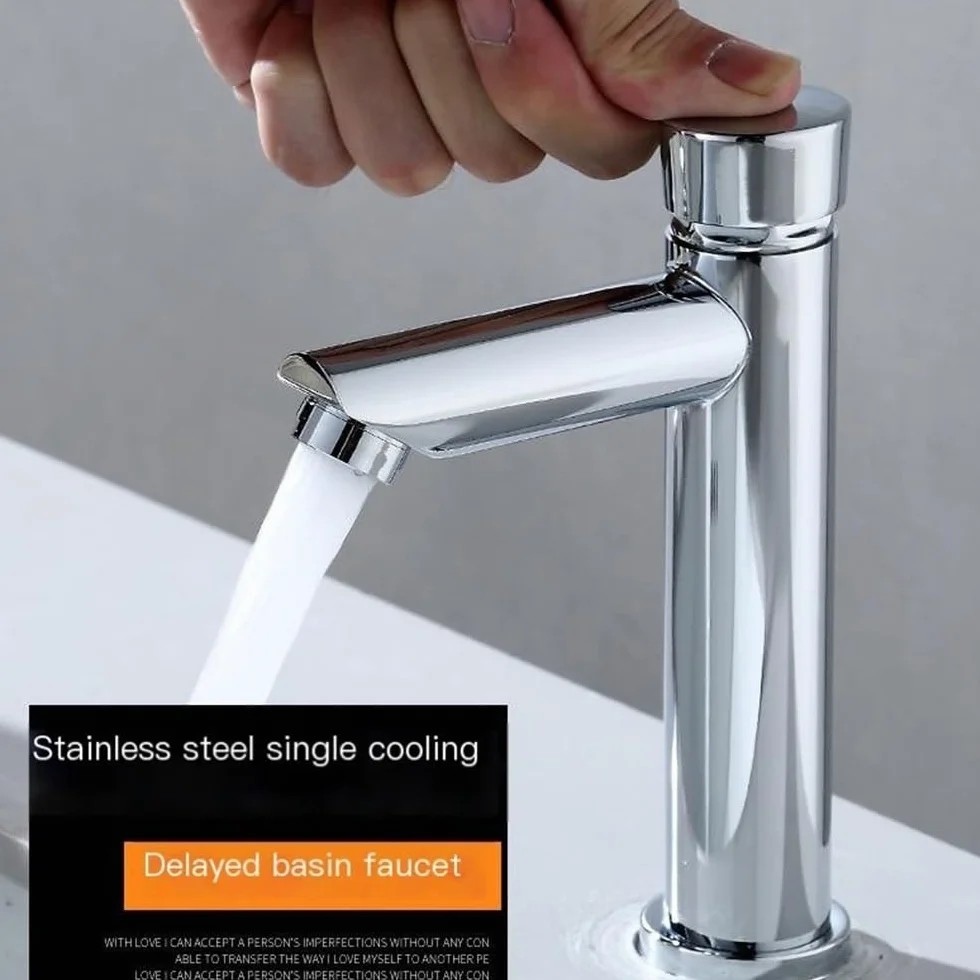 Grifo ahorrador de agua plateado dosificador cierre automático temporizador público botón cocina baño hotel