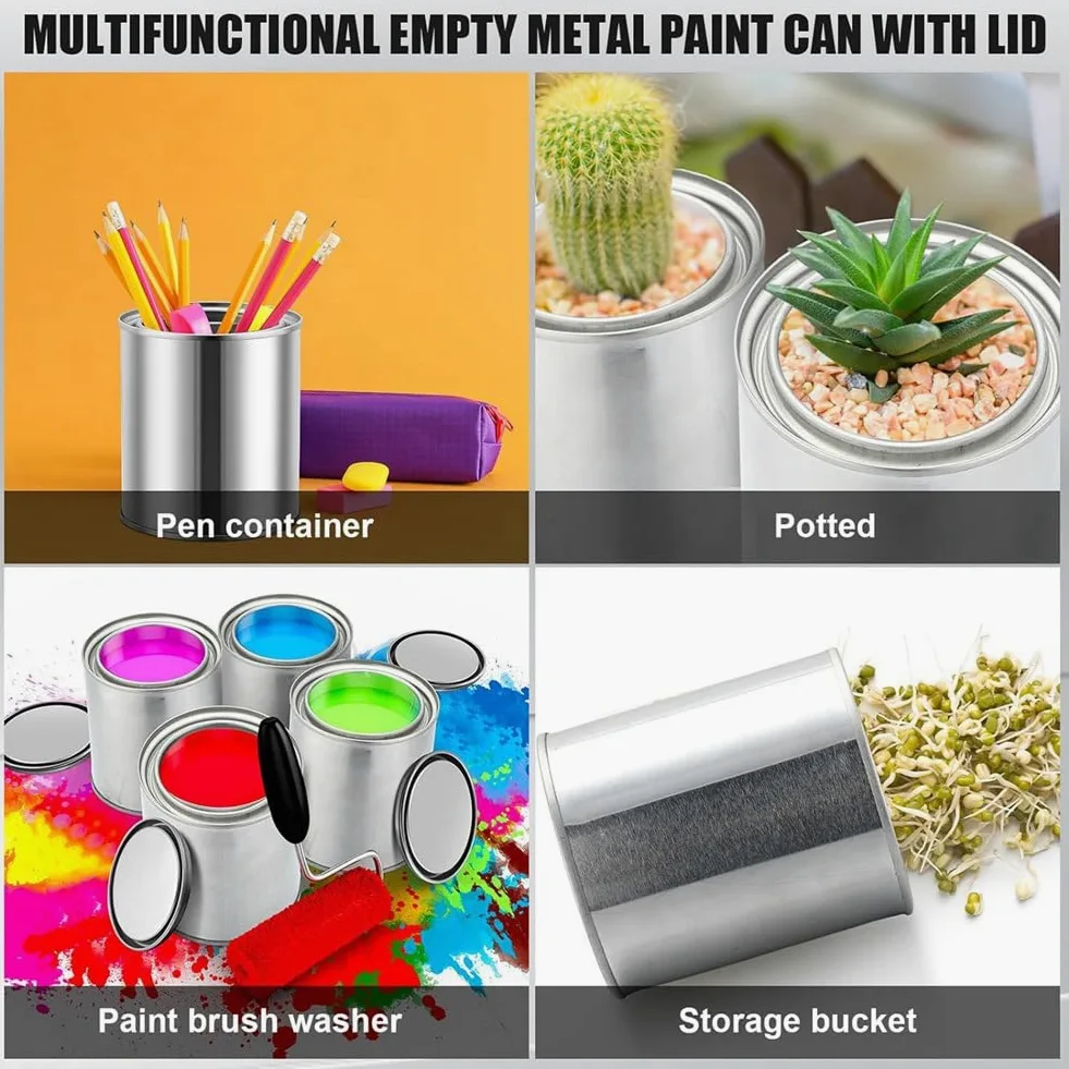 Paquete de 16 latas de pintura de metal vacías sin forro de 0.84 pintas con tapas, latas de pintura pequeñas, cubos de pintura multiusos