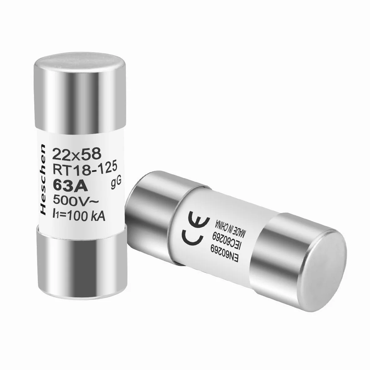 Heschen Eslabón fusible de tubo cerámico cilíndrico RT18-125(RO17) 22x58mm 63A 500VAC gG 5 Unidades