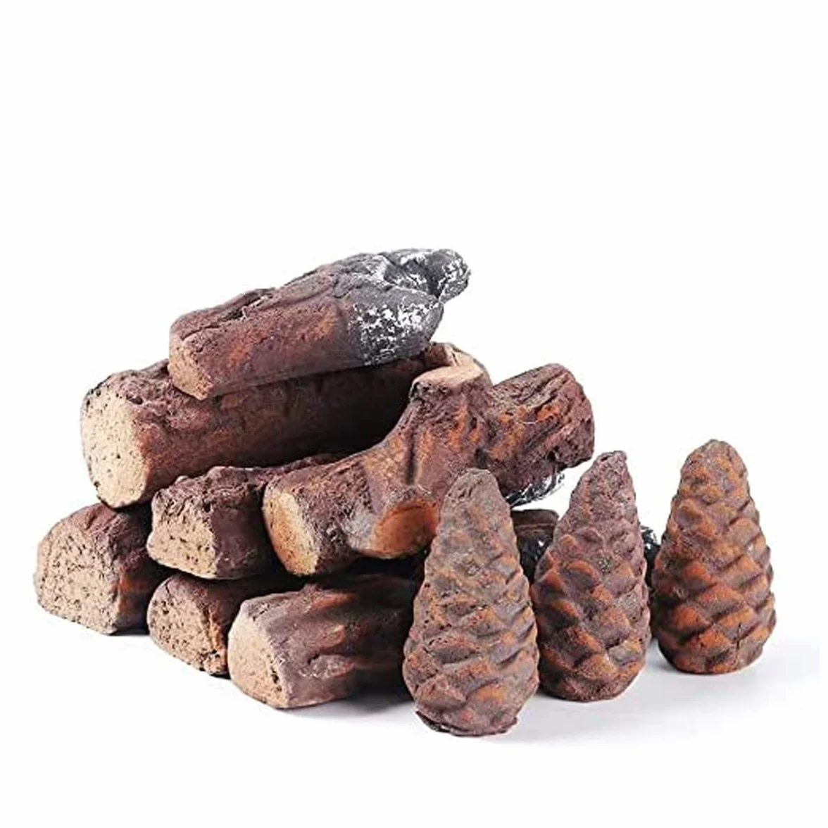 Juego de 10 troncos de madera de cerámica, decoración de chimenea, cerámica, decoración de madera, para gas, etanol, eléctrica, interior y exterior