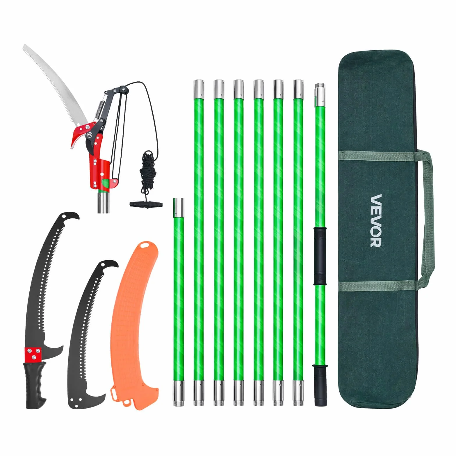 VEVOR Sierra de Pértiga Manual, Podadora de Pértiga Extensible de 118-809,3 cm con Tijeras, Hoja de Acero de 65 Mn, Mango Ligero de Fibra de Vidrio para Podar Ramas Altas, Palmeras y Arbustos