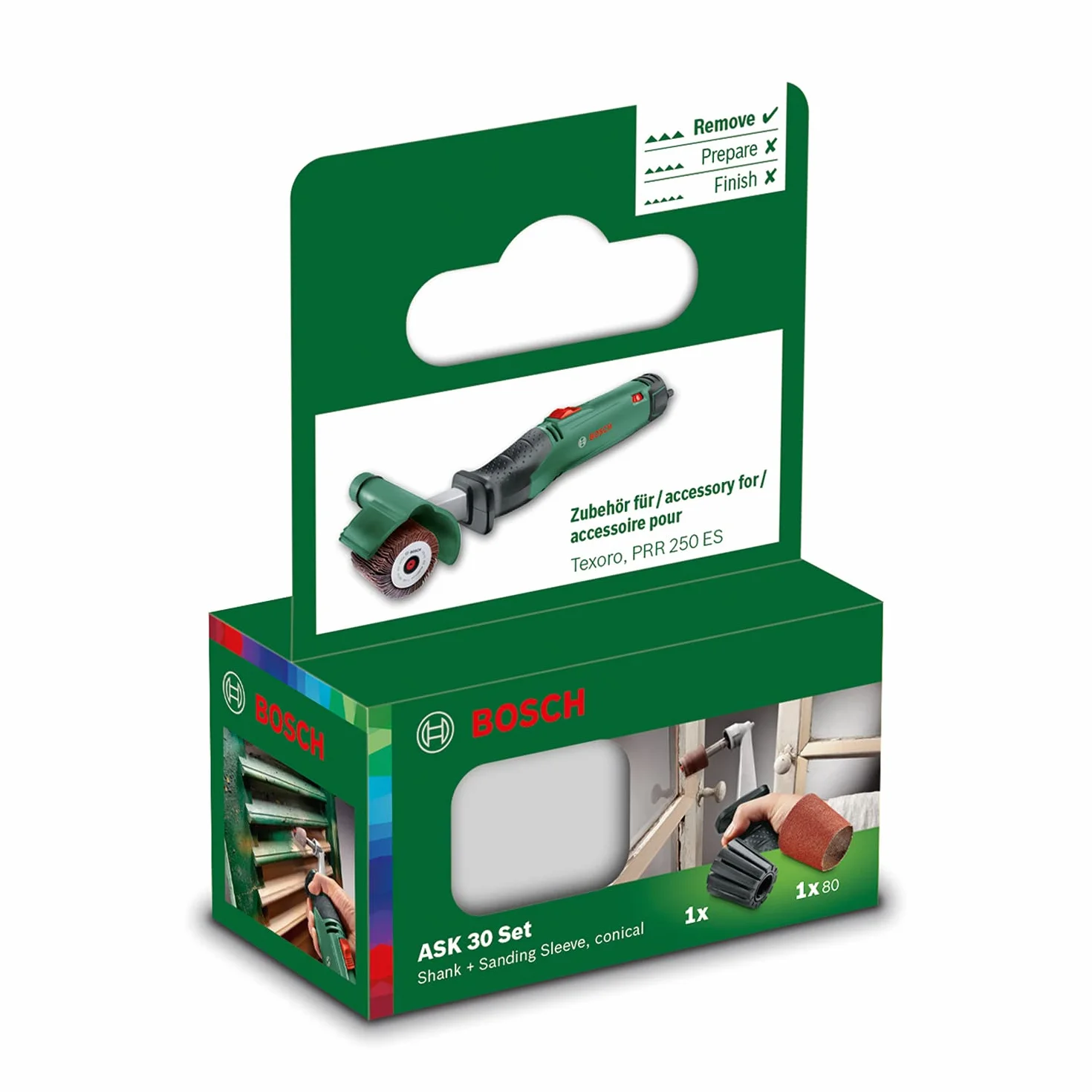 Bosch Rodillo cilíndrico para banda de lija para de 30 mm Grano 80 y Eje Portador