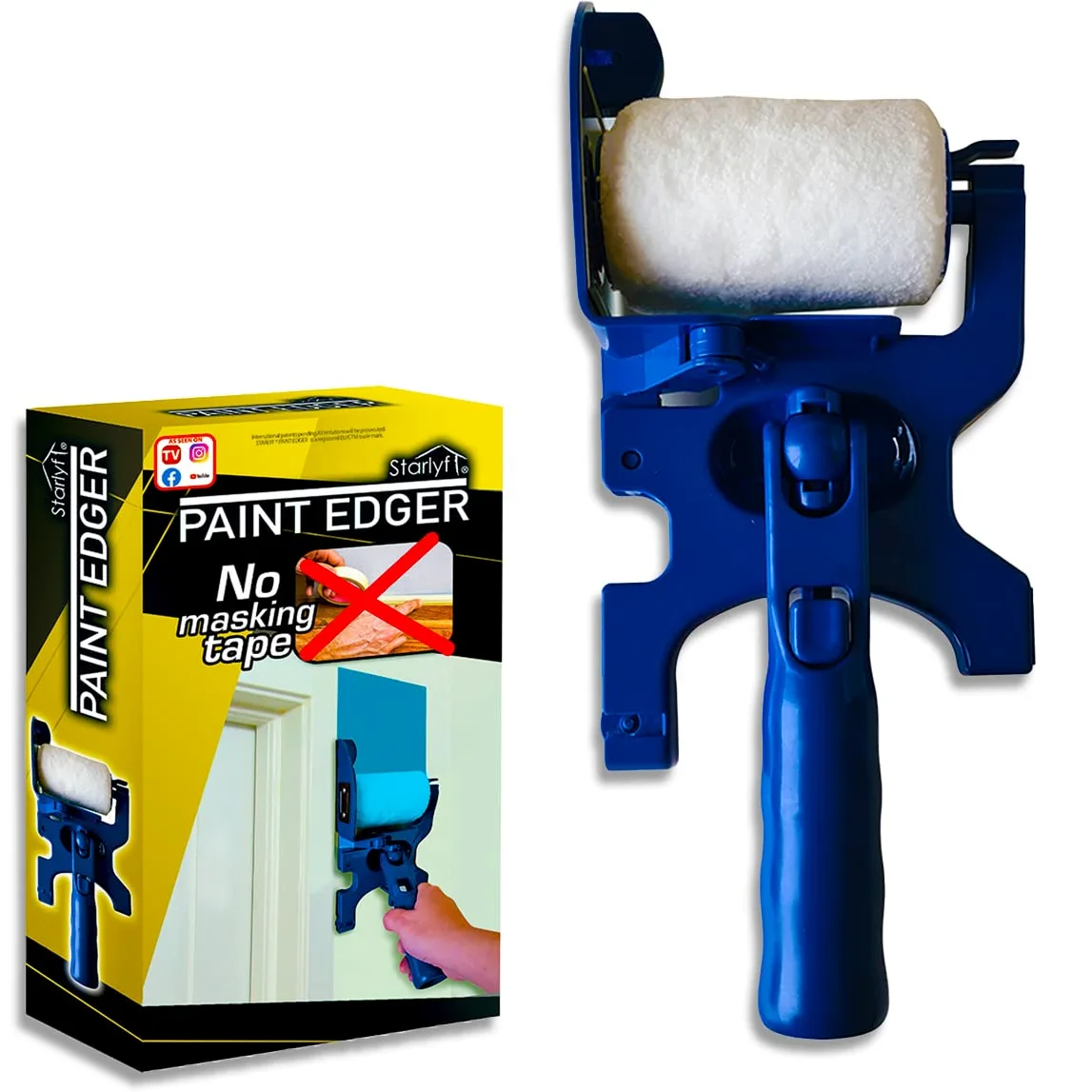 STARLYF Paint Edger - Rodillo de pintura con protección lateral y cepillo lateral integrado/Fácil y Práctico. Paredes, techos, esquinas, bordes-