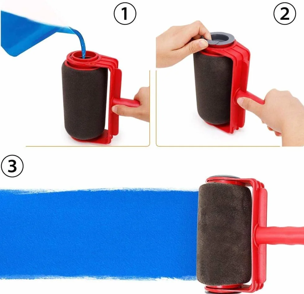 PL Set - Rodillo de pintura antigoteo, sistema de pintura impermeable con fácil flujo, incluye extensión de pintura y boquilla de vertido, ideal para mejoras del hogar, color azul