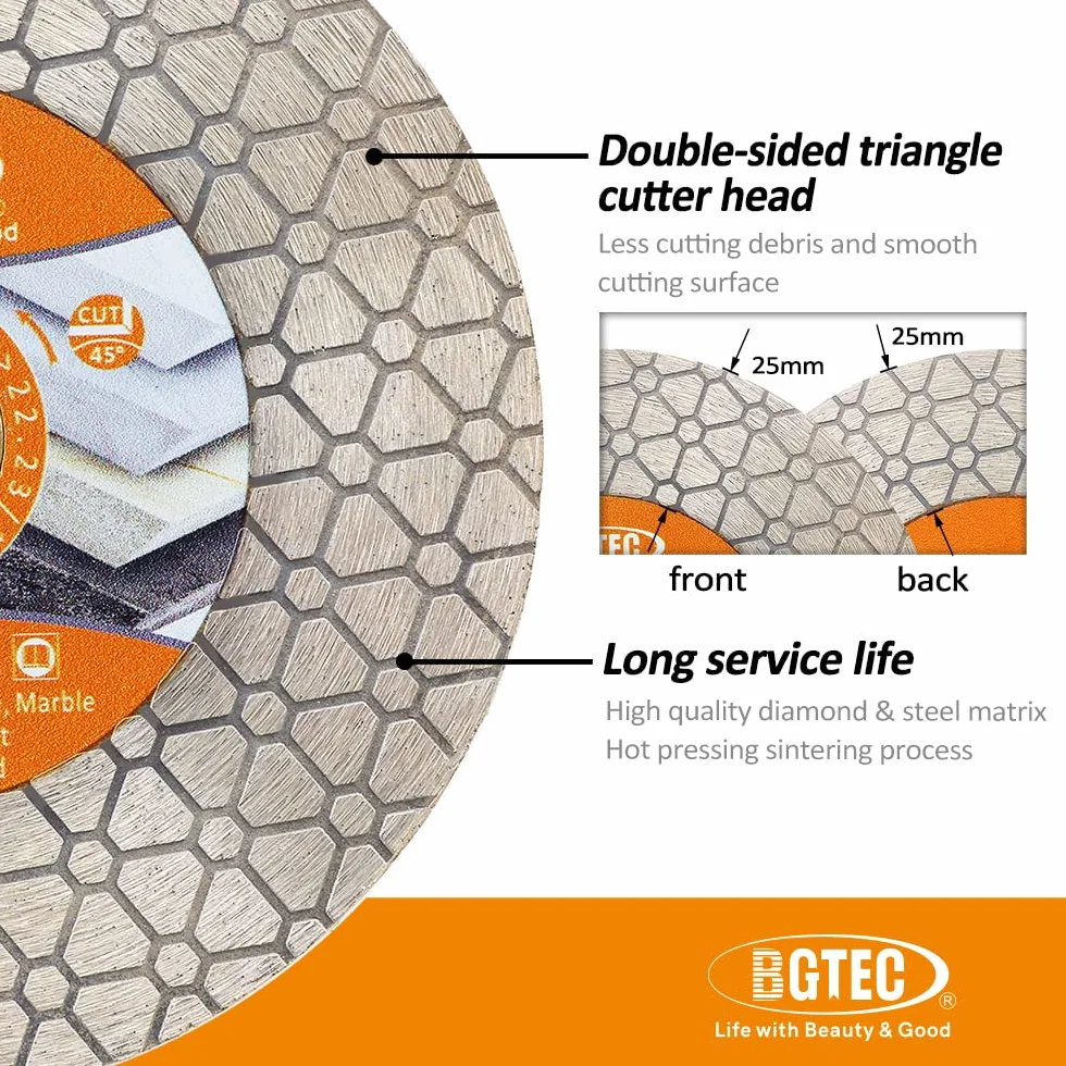 BGTEC Discos de Corte Diamantados - Disco de Corte 115mm para Ceramica, Porcelanato, Marmol, Piedra Artificial, Triangulo Doble Cara,5pcs