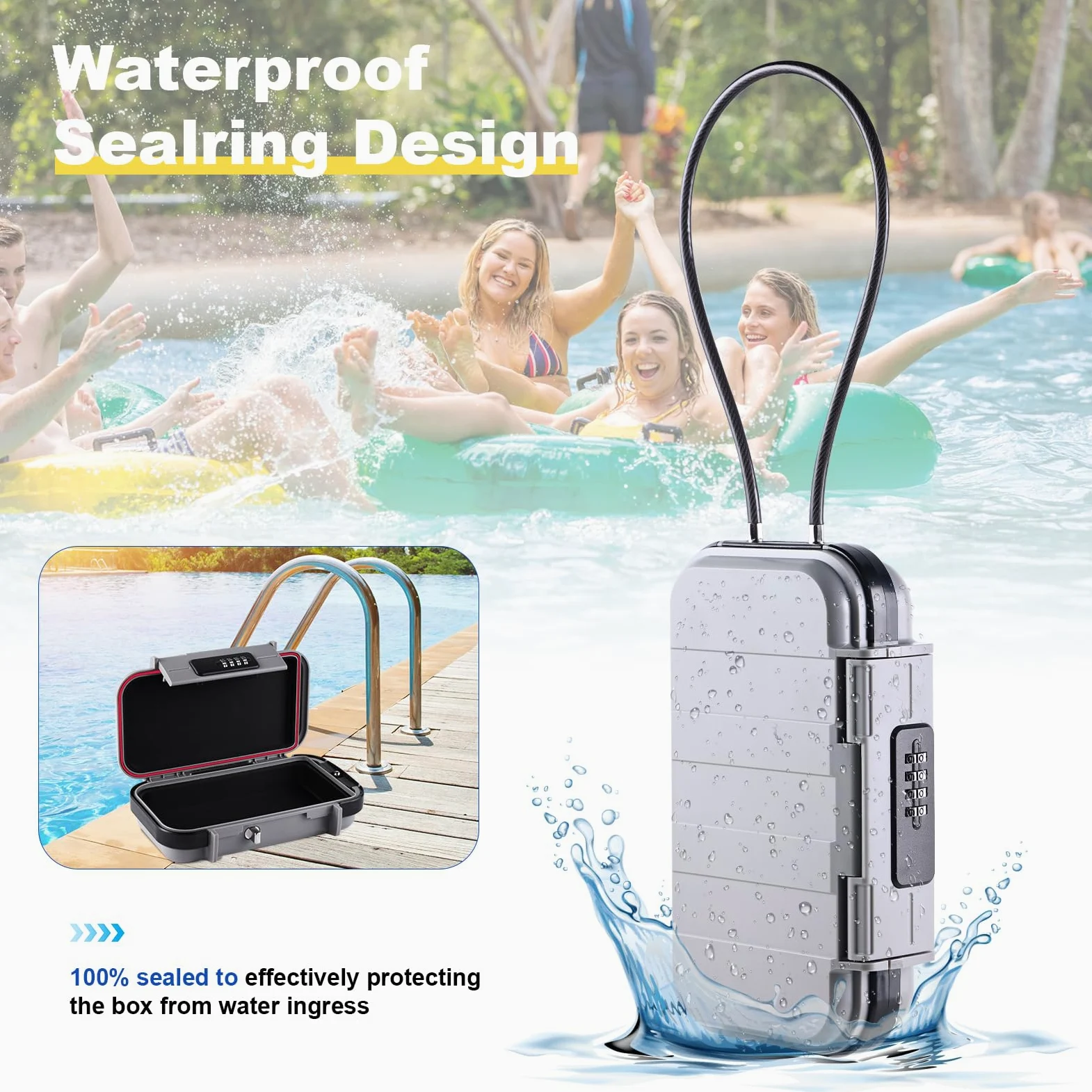 Caja de seguridad portátil con código, resistente al agua y antirrobo, caja fuerte de viaje con combinación de seguridad con cable metálico extraíble, para playa, coche, oficina, vacaciones