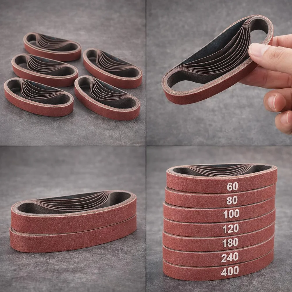 10 bandas de lija de óxido de aluminio de 3/8 x 14 pulgadas, 55 unidades de grano mixto 60 80 100 120 150 180 240 320 400 600 800 – Juego de bandas de lijado para madera, metal y plástico