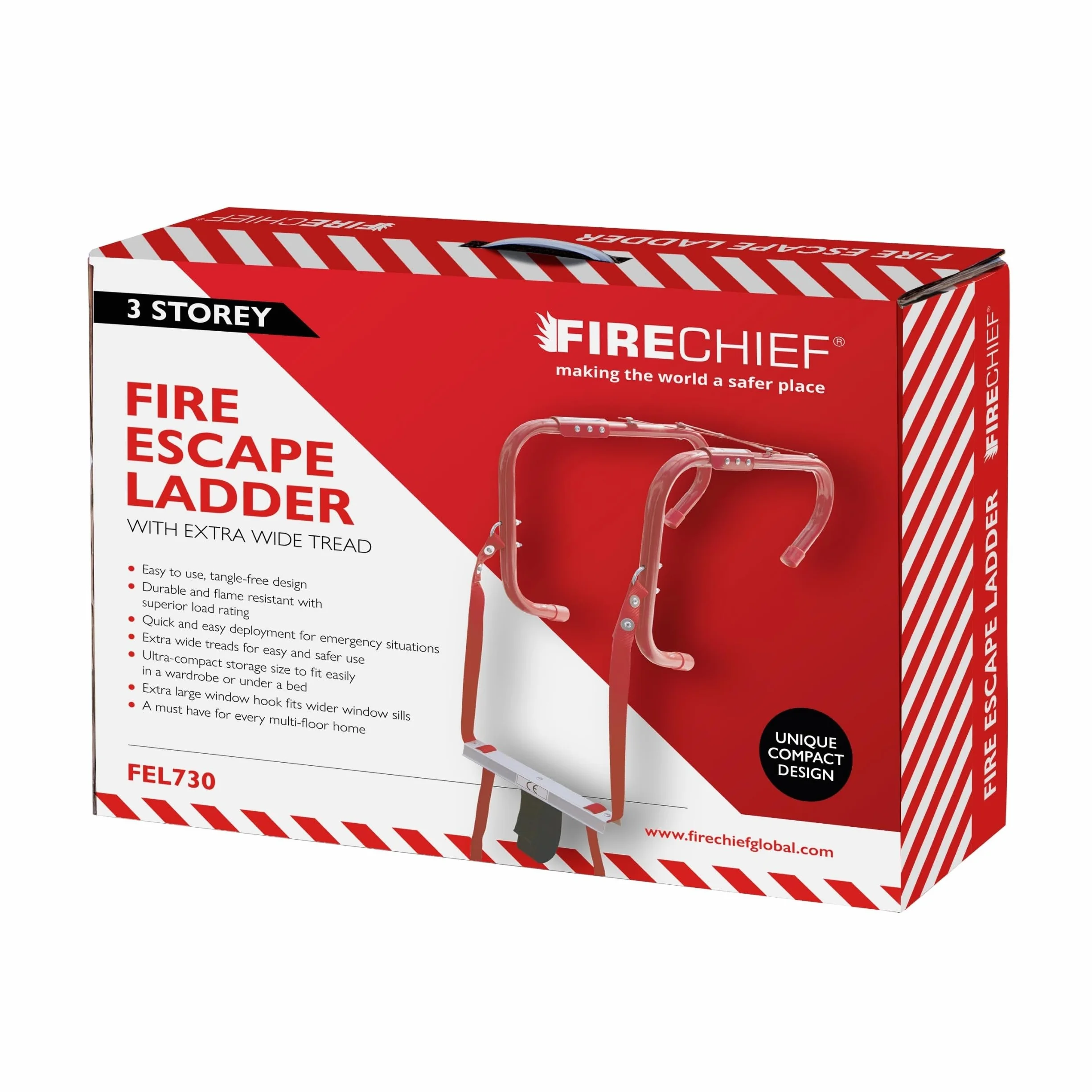 Firechief FEL730 Escalera plegable de 3 pisos con peldaños extra anchos