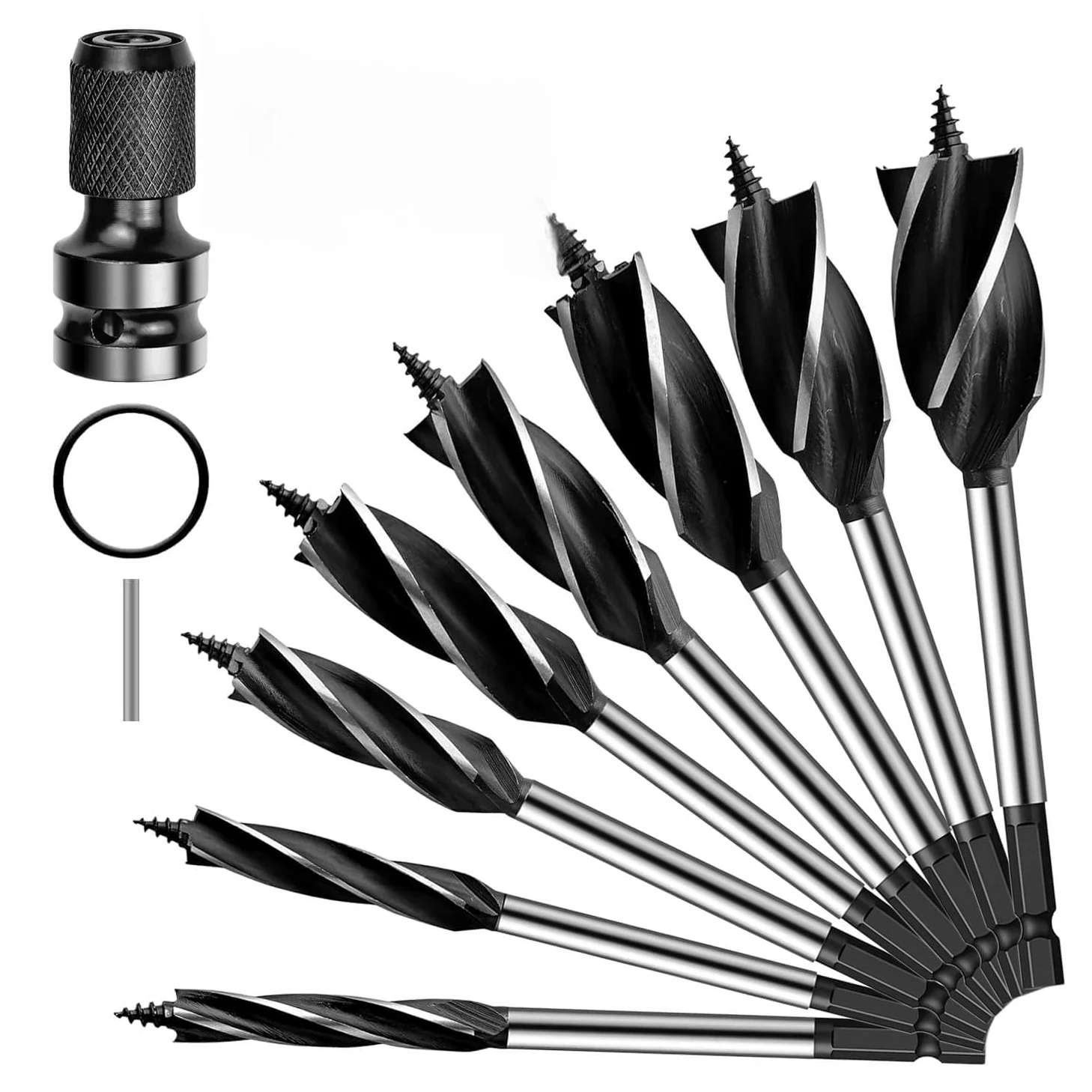 9 Piezas Juego de Brocas Madera (10/16/18/20/22/25/32/35mm) Juego de Brocas Profesional de 4 Filos y 4 Ranuras,Broca Madera Auto-Perforantede Conversión para Posicionamiento, para Perforar Maderas