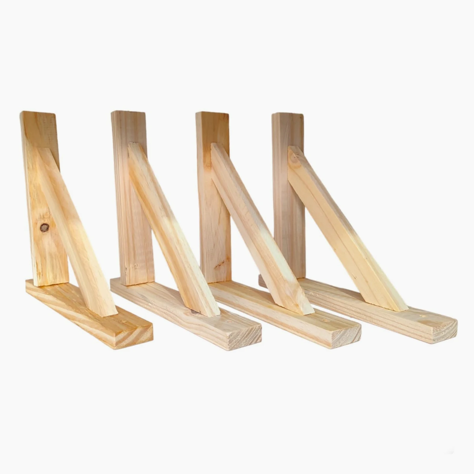 Soportes escuadras de Estante 4 unidades de Madera de Pino Aketemola | Estilo Natural para Baldas | Hechas a Mano | Fácil Instalación | 28x22 cm
