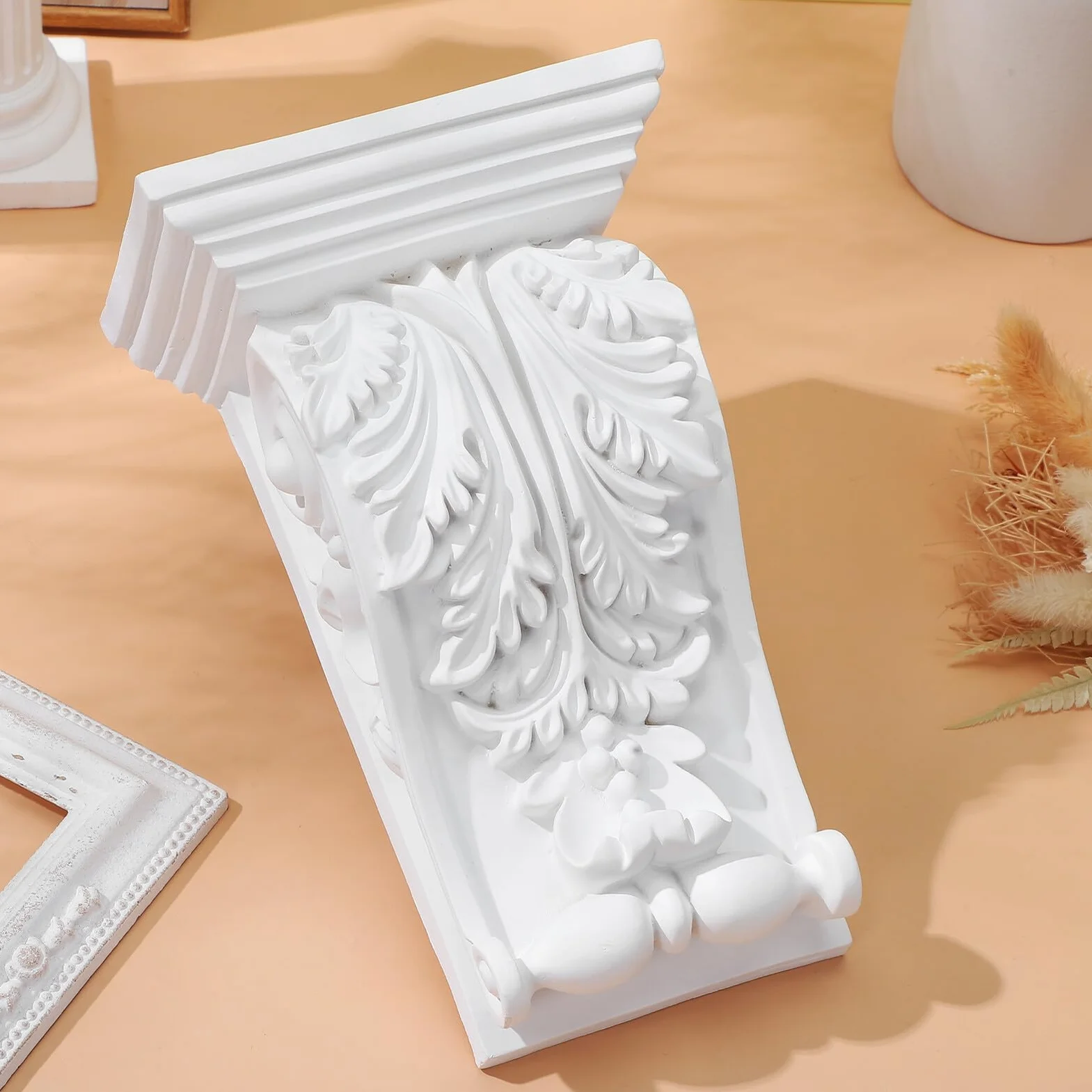 Ménsulas Clásicas de Estilo Europeo en Pu Blanco, Molduras de Madera Laburadas Ligeras para Embellecimiento del Hogar y Moldura para Esquina en Sala de Estar