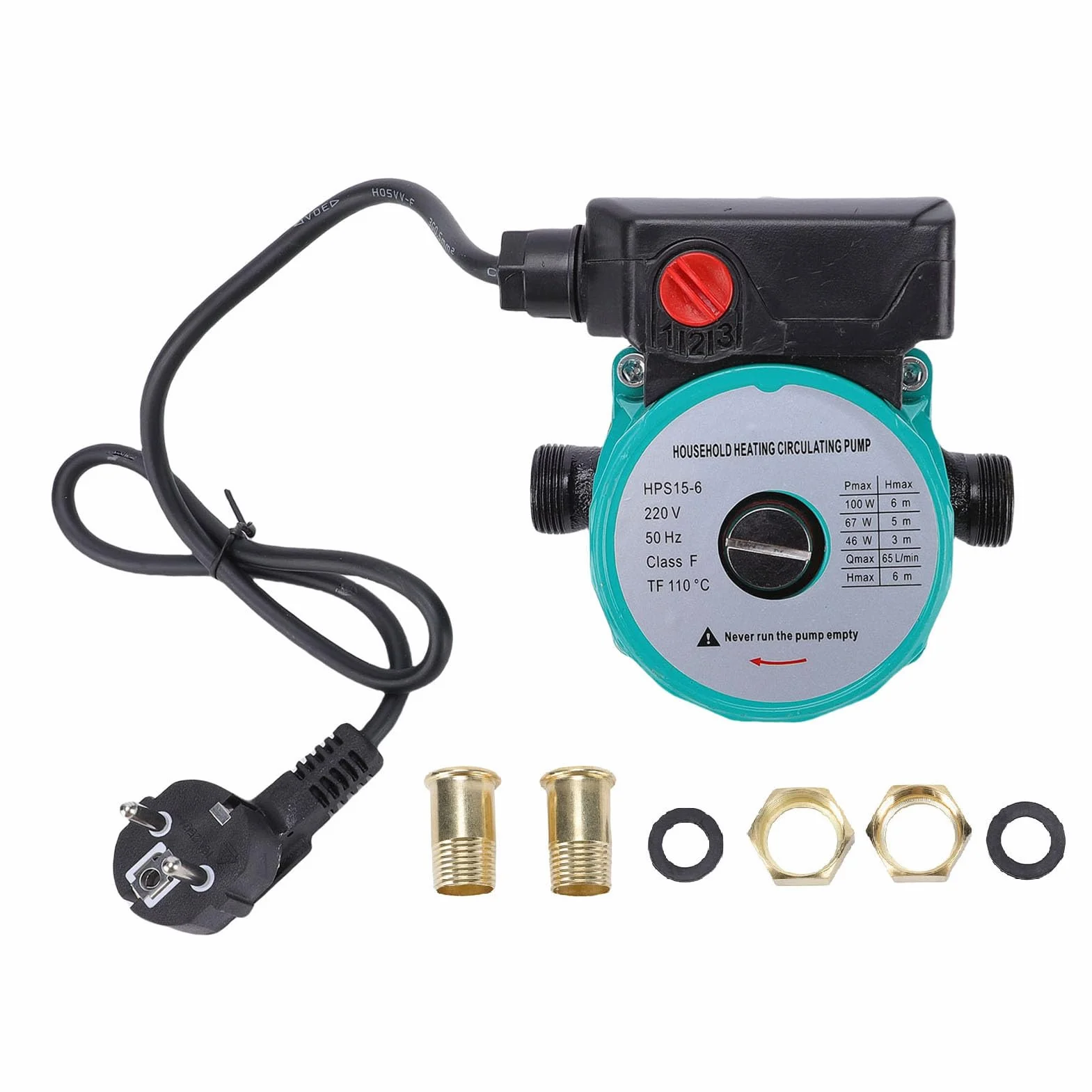 Bomba de Recirculación de Agua Caliente 65L/min Alta Eficiencia 46W 67W 100W Control de 3 Velocidades Cabezal de 6 M con Adaptador NPT de 1 Pulgada para de Calentador de Agua (Enchufe