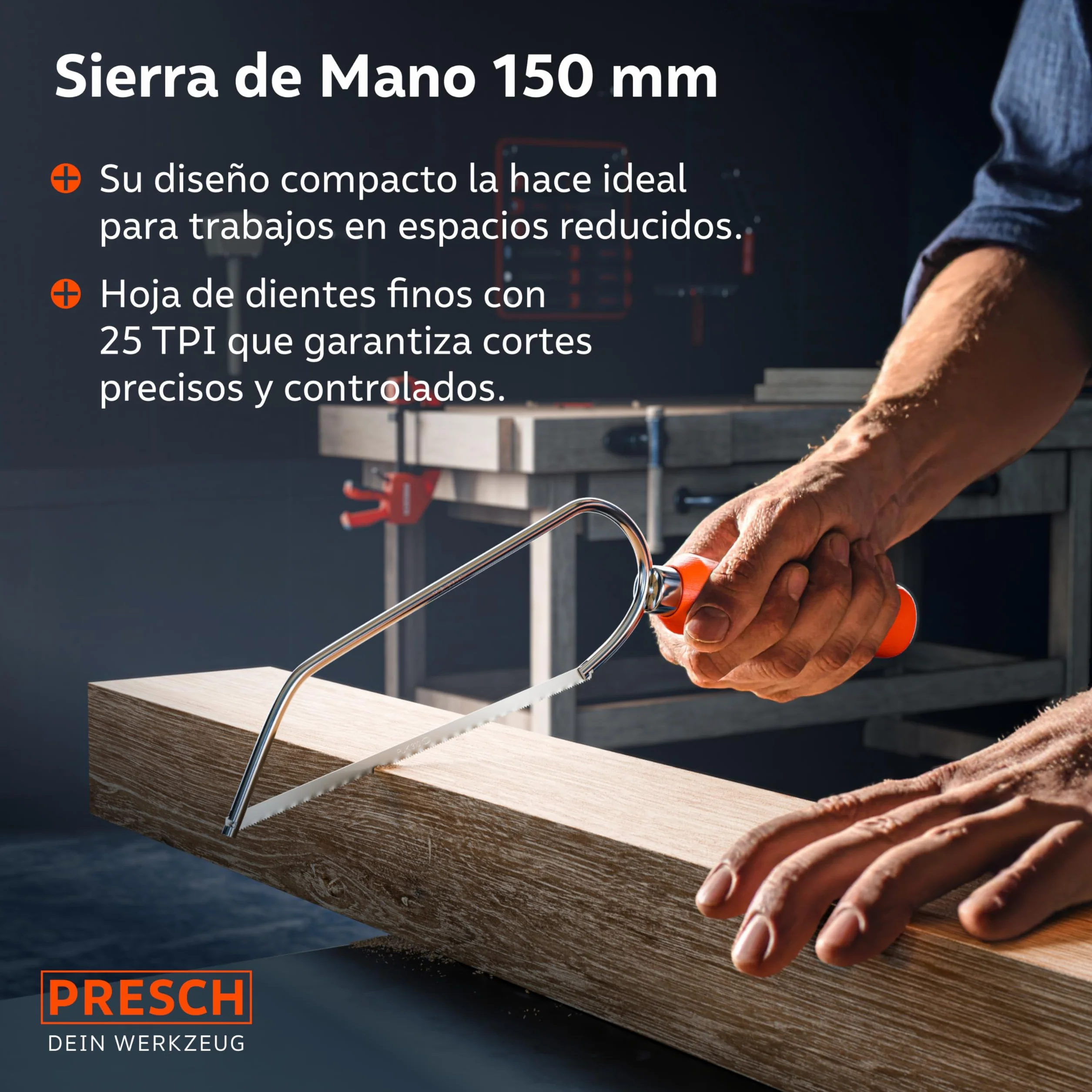 Presch Sierra de arco plegable PUK 150mm para metal no ferroso, plástico, aluminio, madera