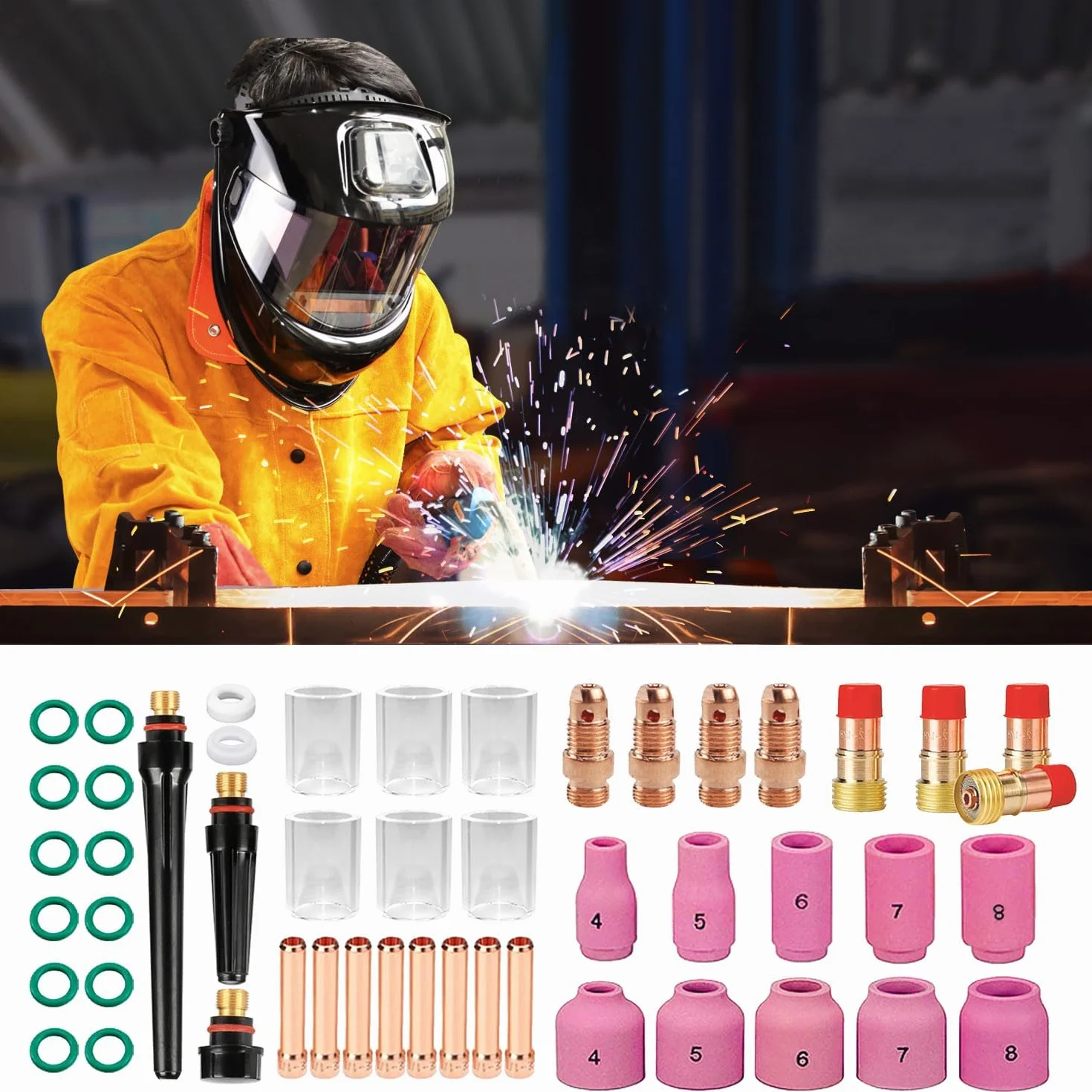 49 Accesorios para Piezas Maquina de Soldar TIG, Soldador TIG Soldadura Boquilla, Antorcha TIG, para Pistola de Soldar TIG WP-9/17/18/26