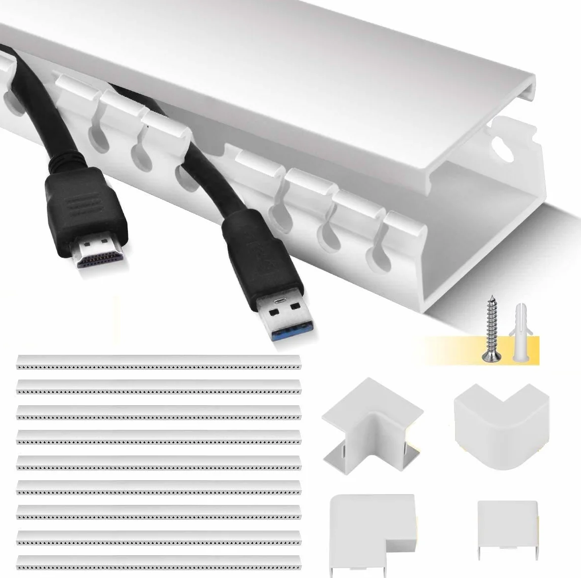 Stageek Canaletas para Cables, Multipack de 9 Piezas Canaletas Adhesivas para Cables, 3.5 Metros, Fácil instalación, Canal de Cable Organizadora de Cables, Gestión de Cables, Blanco