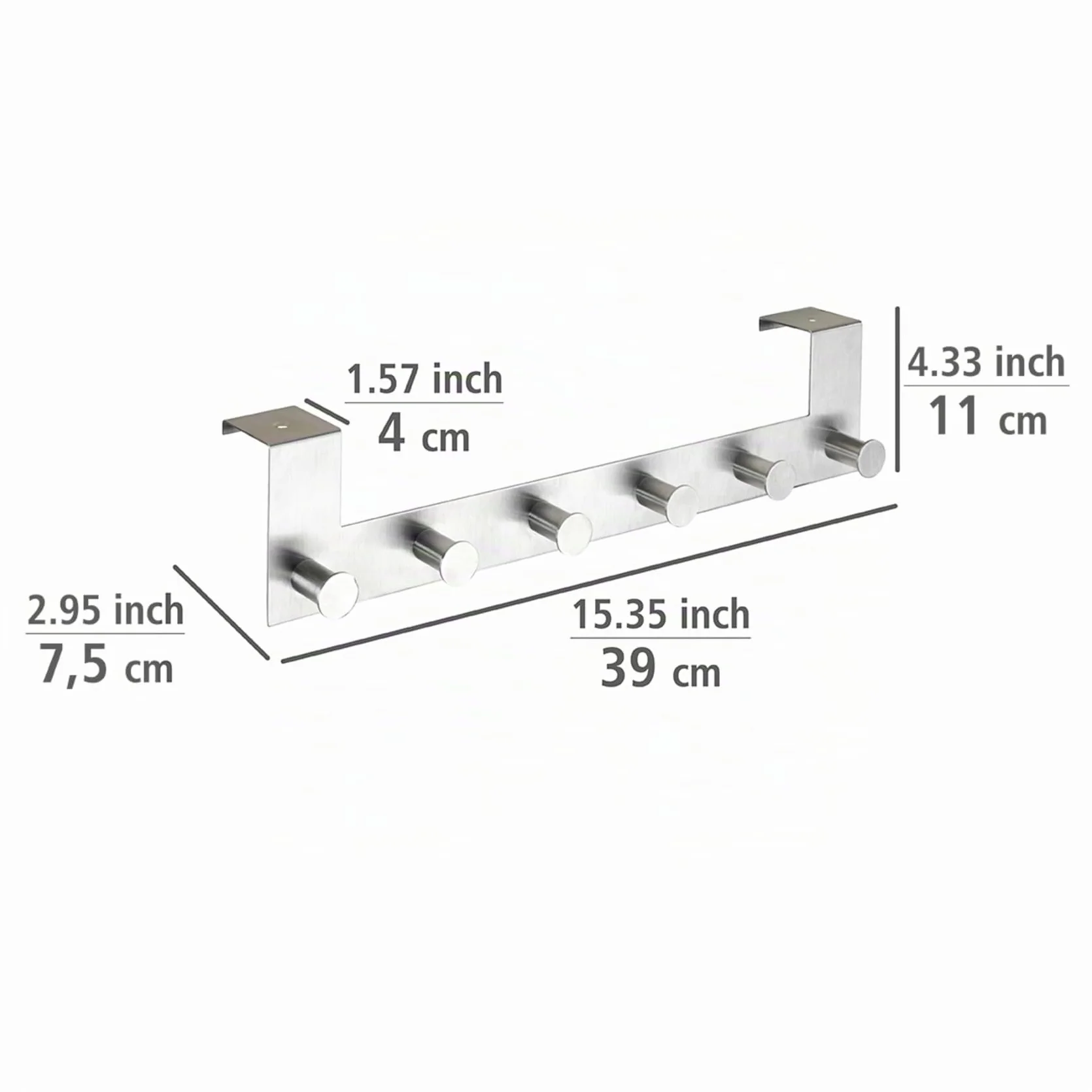 Wenko Percha para La Puerta con 6 Ganchos, Acero Inoxidable, Plata Mate, 7.5x39x11 cm