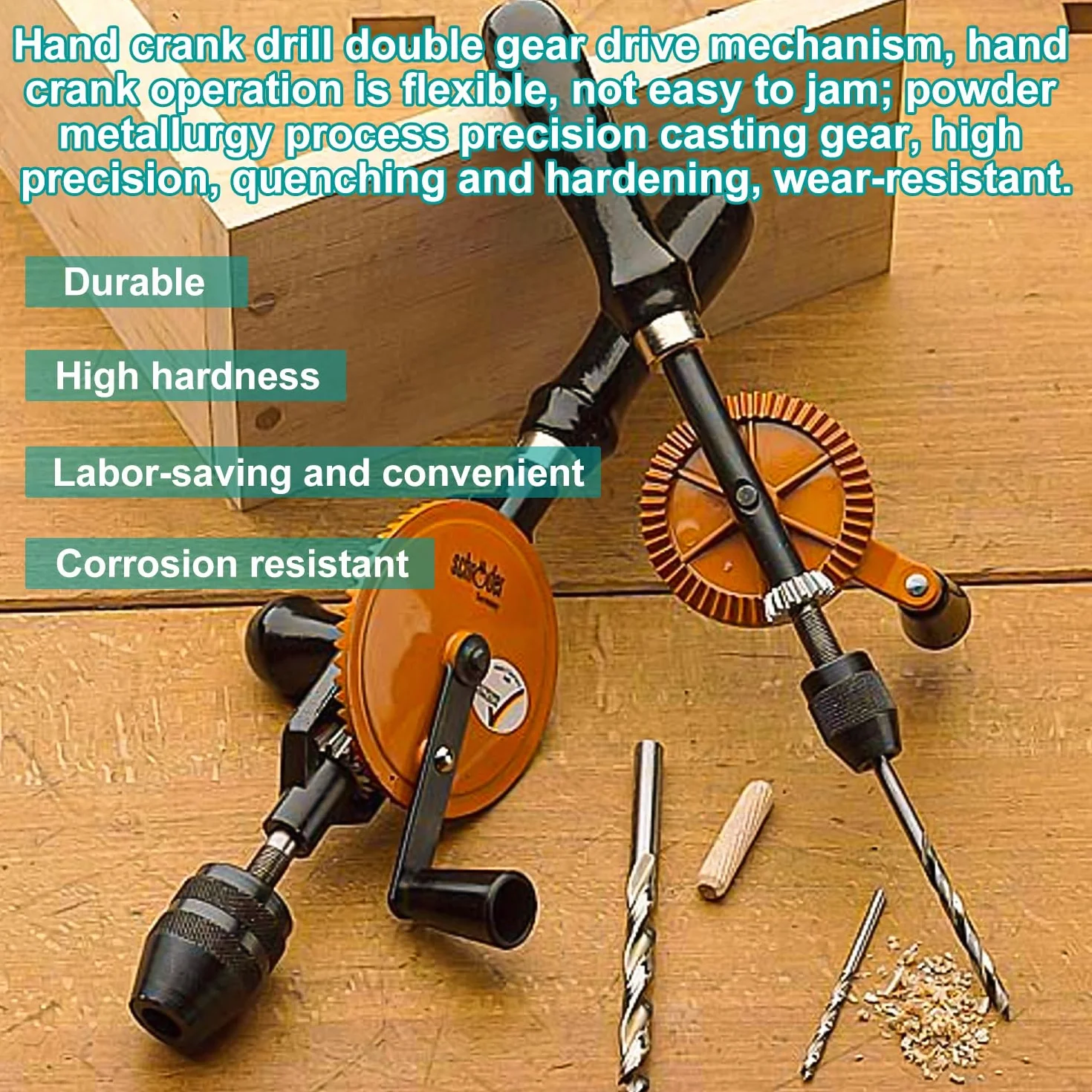 Mini Taladro Manual, 3/8 (1.5-10 mm) Pulgadas Taladro Manual, 45 Acero Barrena Madera, con 13 Brocas, Doble Pinión Mini Taladro para Madera, PVC, Plastico (1)