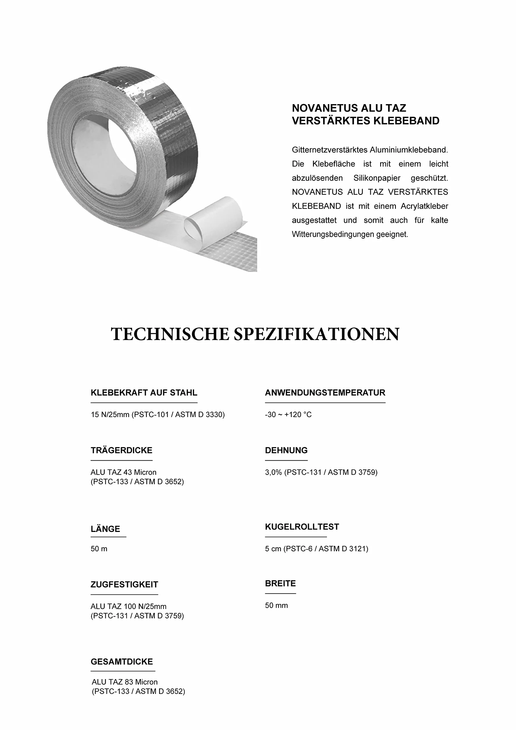 ALU TAZ Cinta Adhesiva de Aluminio Reforzado con Malla 50mm x 50m para Sistemas de Ventilación y Aire Acondicionado, Banda Adhesiva de Sellado Reforzado, Aislamiento