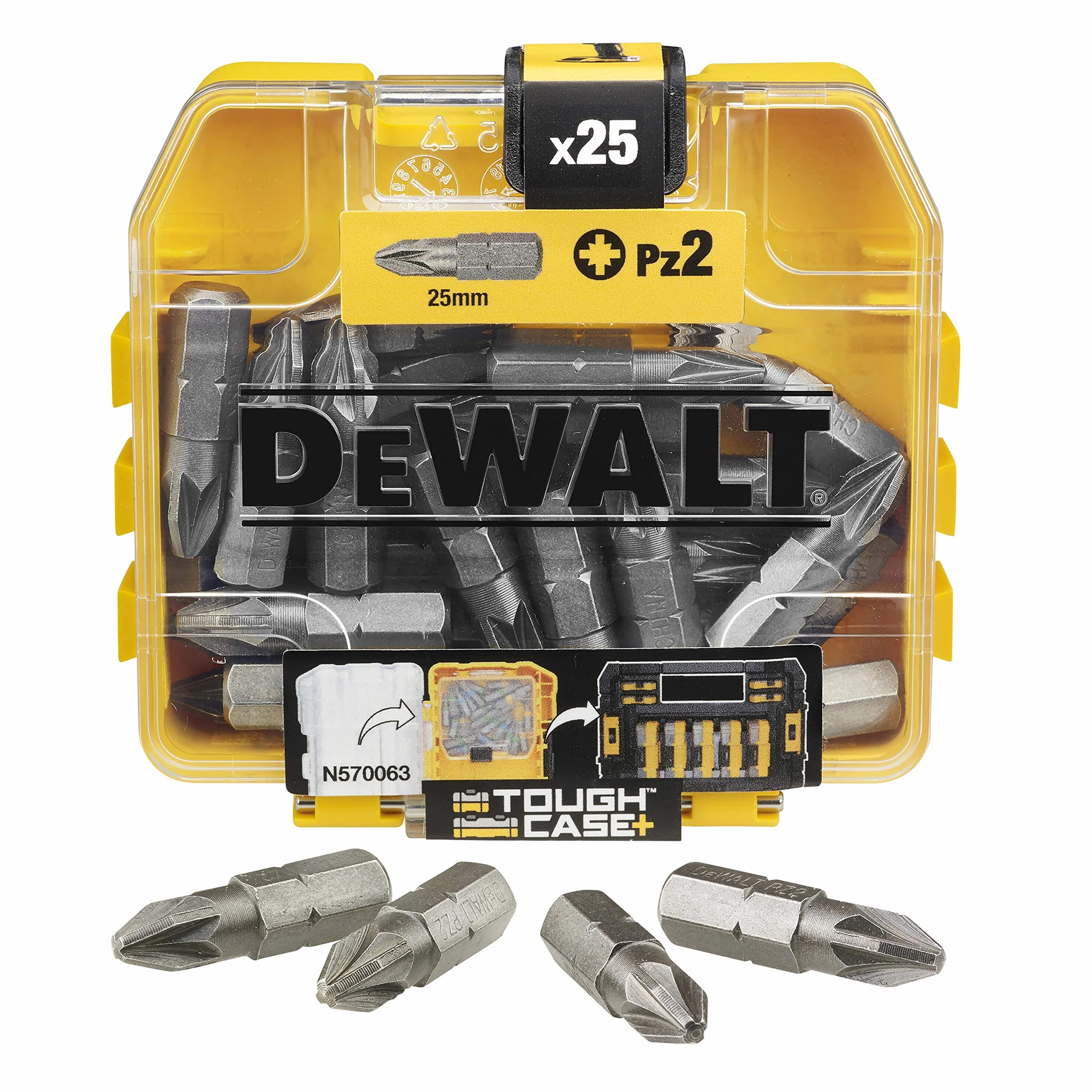 DEWALT DT71521-QZ - Caja de 25 puntas Pz2 de 25 mm, Guía de conducción magnética, Mayor torque, Estuche de Almacenamiento TSTAK