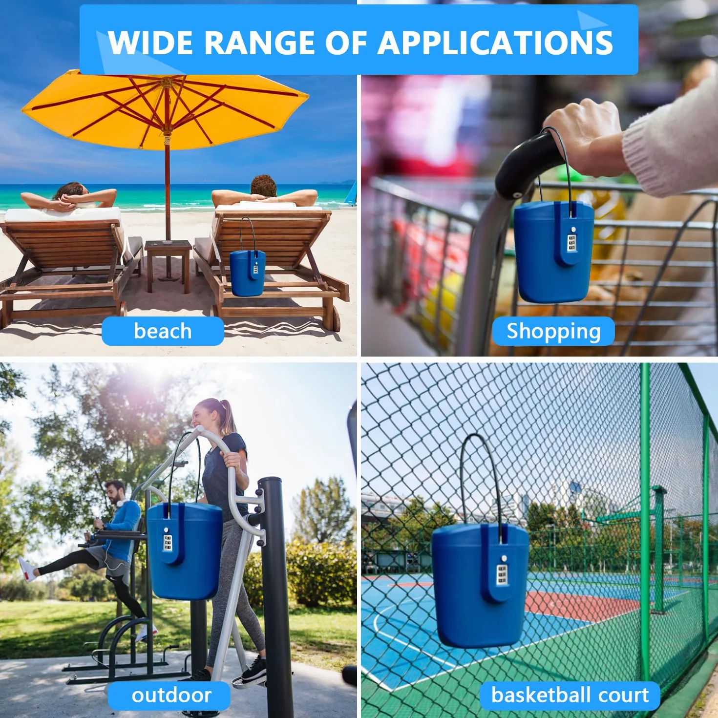 Caja Fuerte para la Playa para Sus Objetos Valor, Segura para la Playa con Cerradura Numérica, Caja de Seguridad Antirrobo Portátil Playa, Camping, Viajes, Deportes, Compras (Azul)