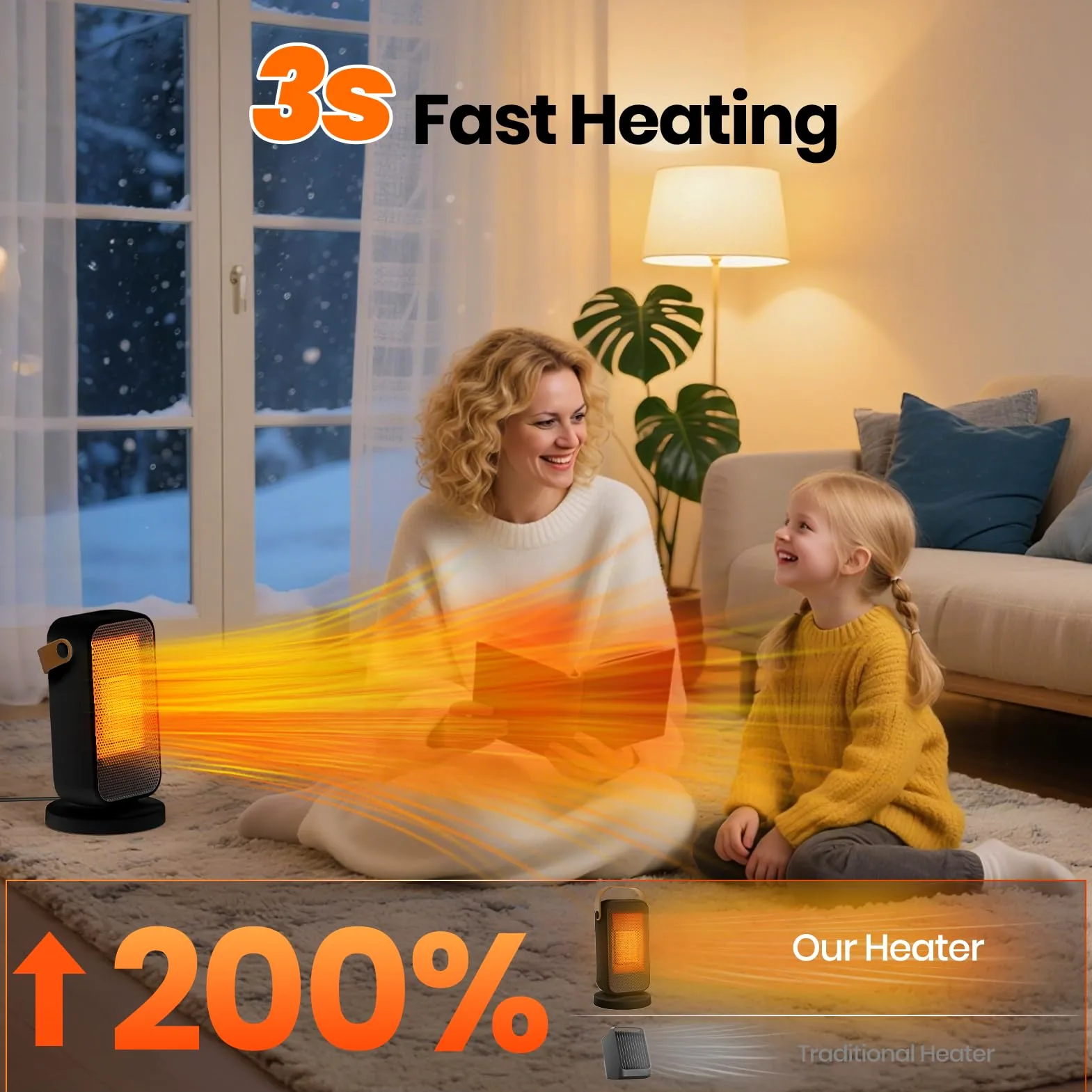 YAZEKY Calefactor Electrico Bajo Consumo, 1200W PTC Radiadores Silencioso, Calefactor de Ventilador 3 Modos, Protección de La Seguridad, Radiador Portatil para Baño Oficina y Dormitorio 20 m²