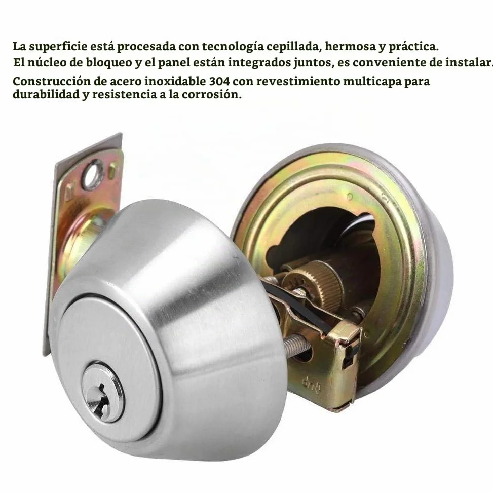 Cyrank Cerradura De Cilindro Doble con Llave, Cerradura De Cerrojo con Llave Doble En Ambos Lados Cerradura De Cilindro Ajustable De Dos Vías para Puerta Delantera(Stainless Steel)