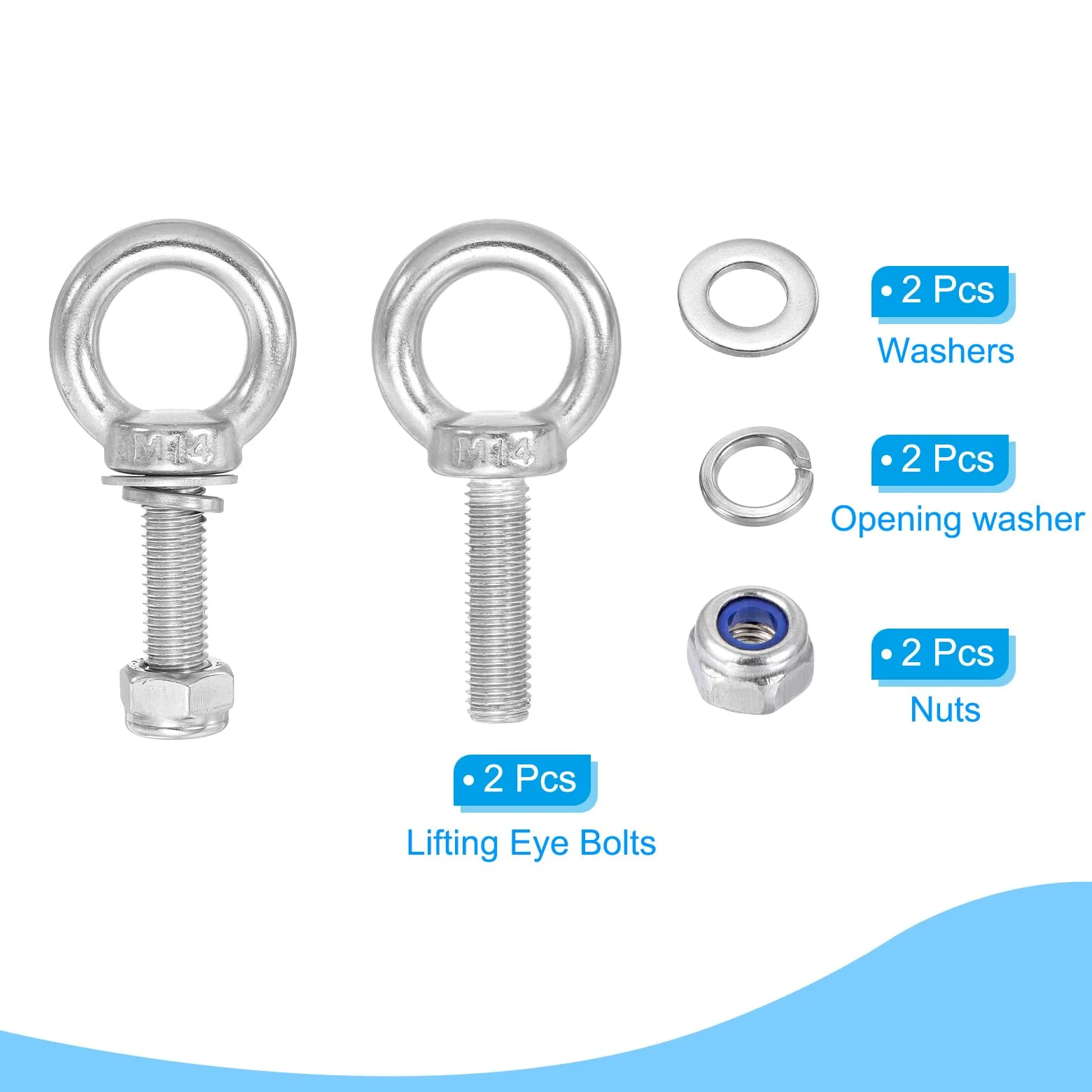 PATIKIL Pernos de Ojo para Levantamiento de Hombro M14x50 Acero Inoxidable 304 Rosca Macho con Tuerca Hexagonal Arandela Plana para Colgar y Asegurar Cadena Alambre 2 Sets