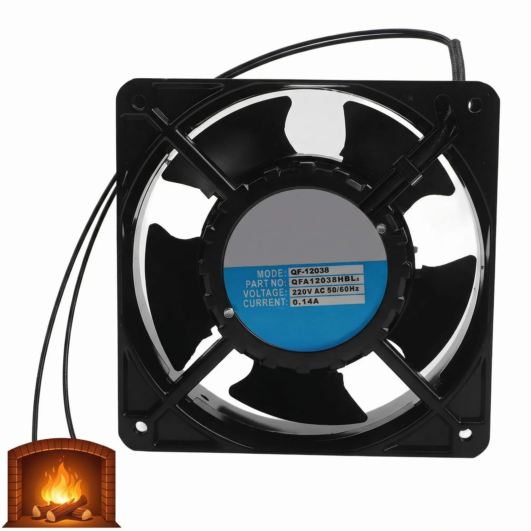 RemixAst | Ventilador para estufa de leña axial silencioso de alta temperatura | 120×120×38 mm Ventilador axial de cartucho de circulación de aire de aspas metálicas 220 V | Para chimenea insertada en