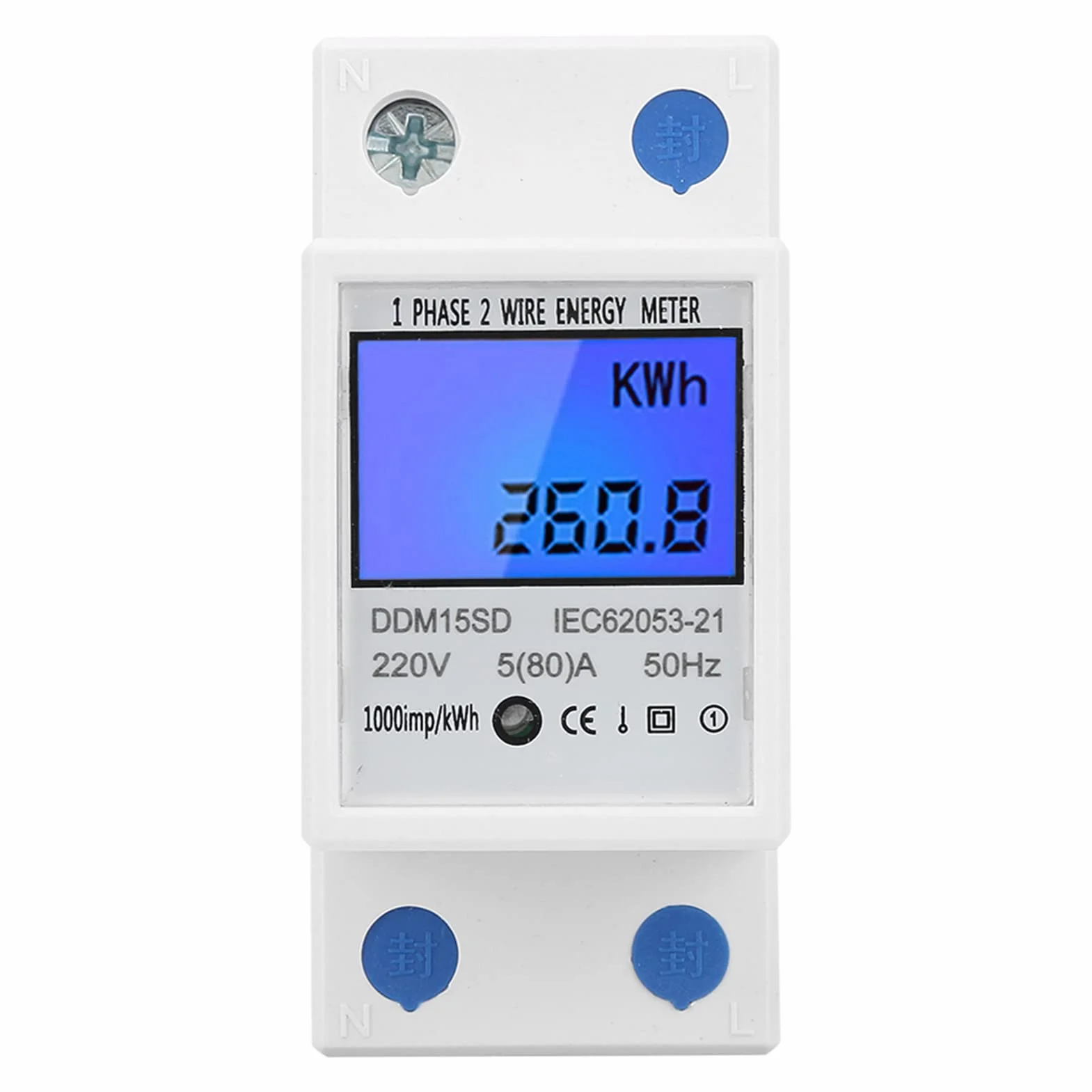 Contador de Energía Digital, 5-80A DDM15SD LCD Luz de Fondo Pantalla Digital Medidor de KWh de Energía Electrónica Monofásico