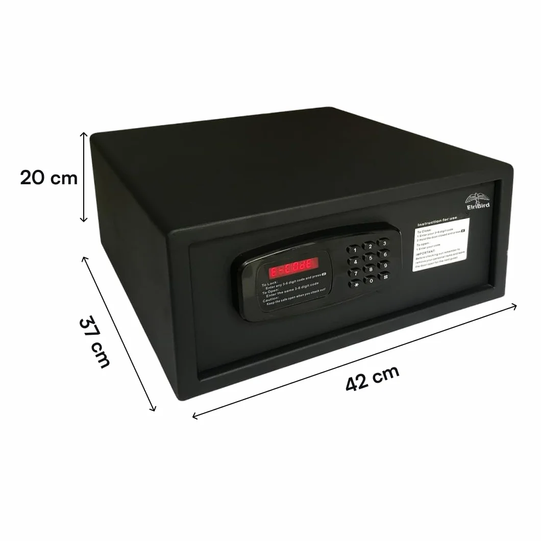 Caja Fuerte Hotel Electrónica Apertura Automática Puerta Teclado Digital Tamaño Portátil 15 Pulgadas Seguridad Premium Negra