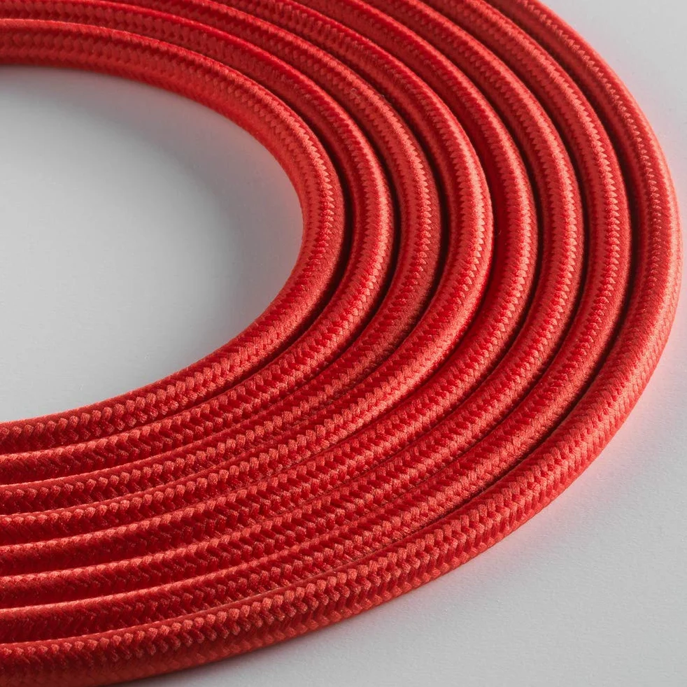 Klartext – Cable textil redondo luminoso para iluminación, 3 x 0,75 mm, rojo, 10 m. Atención: cable tierra incluido. Máxima seguridad a prueba de golpes.