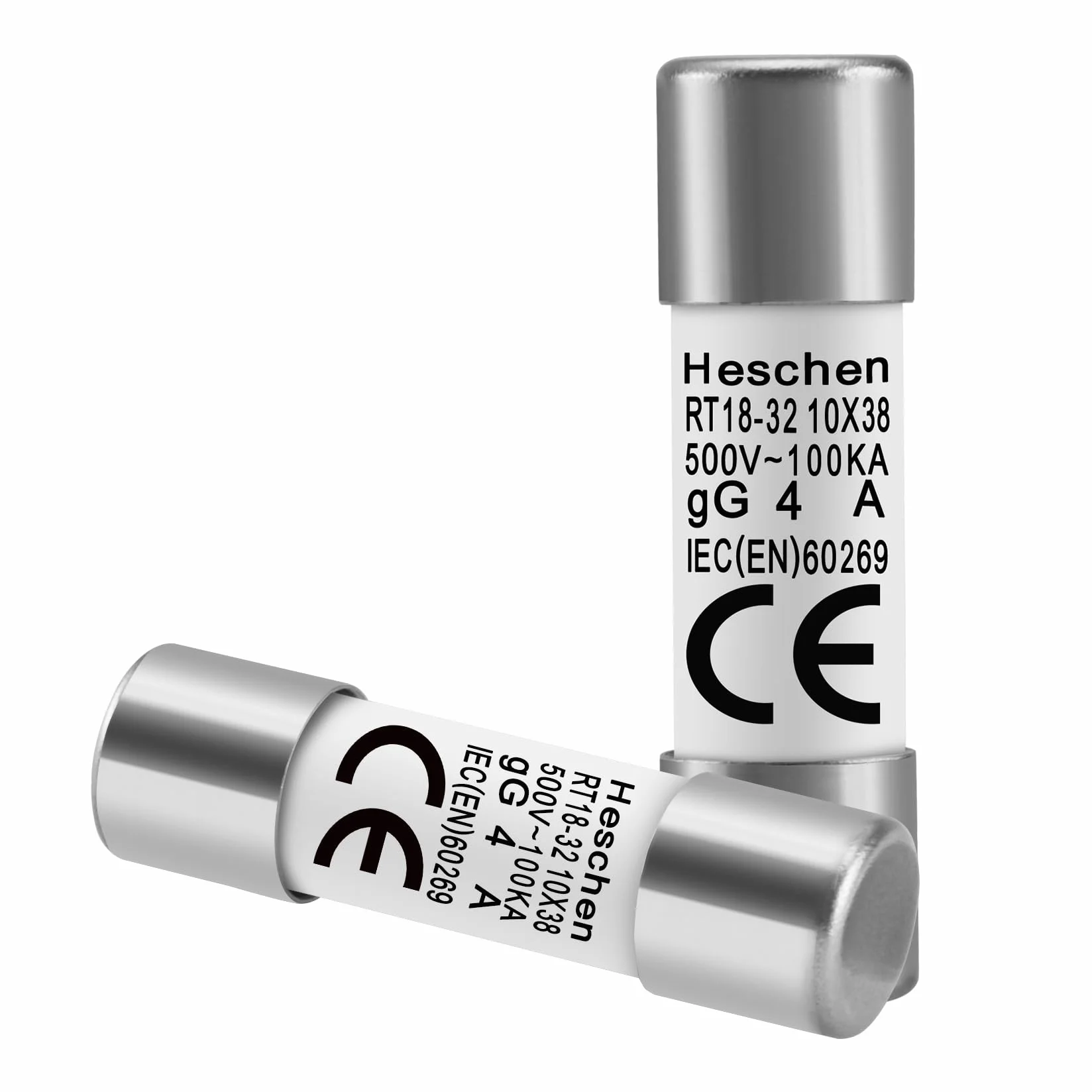 Heschen RT18-32 (RO15) Tubo cilíndrico de cerámica de enlace de fusible, 10x38 mm, 4A 500V, Pack de 10